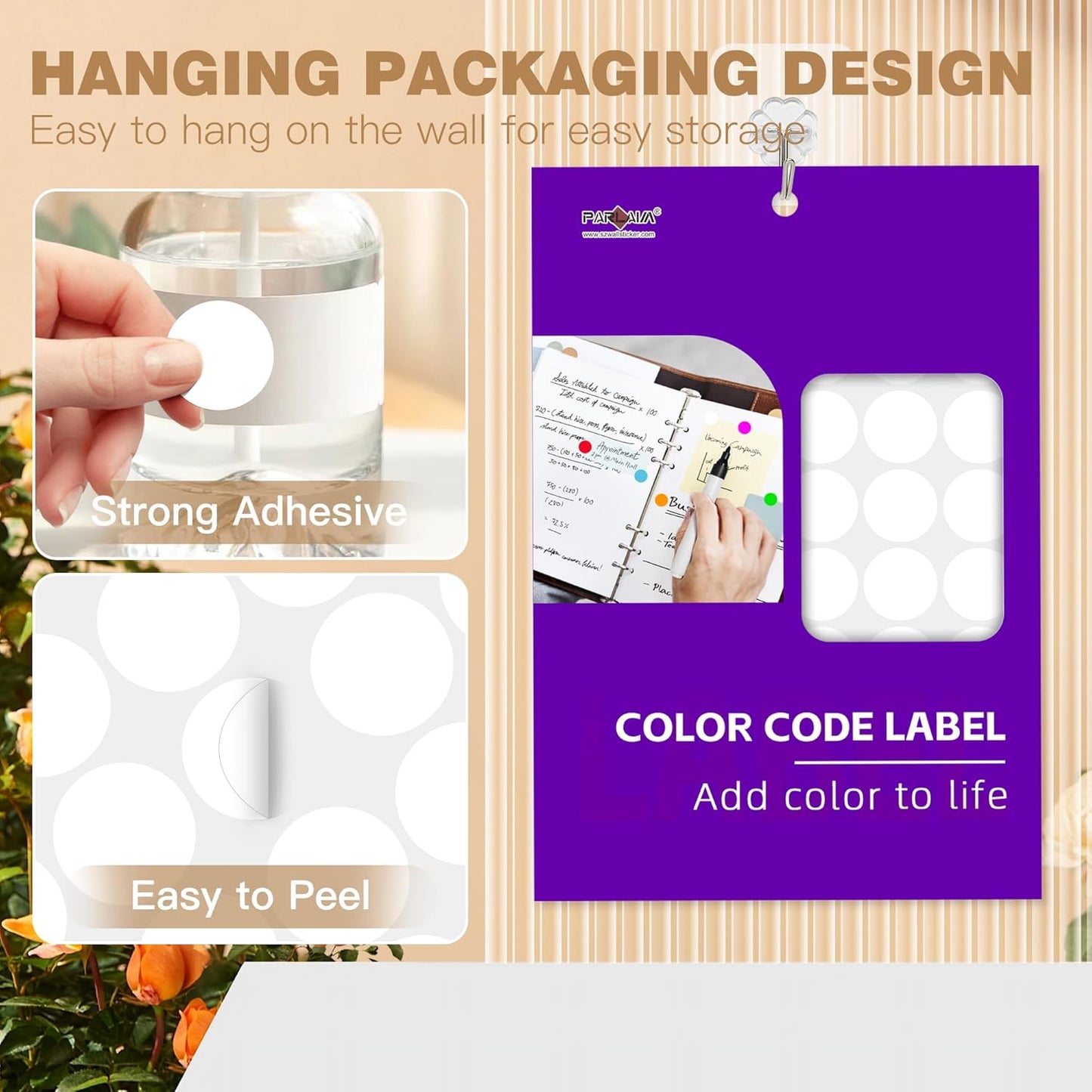 PARLAIM 1 inch Round White Dot Sticker,720PCS Permanent Adhesive Color Code Circle Sticker Labels for Office Classroom Garage Sale