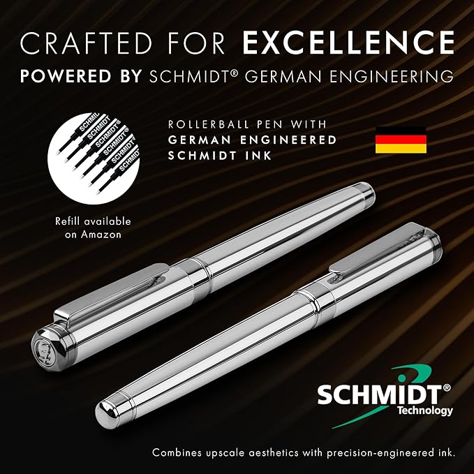 ELIZO Luxury Pen Fancy Chrome Silver Nice Gift Rollerball Cool Pens Best Schmidt Ink EDC Pen Executive Smooth Writing Pens for Men Women