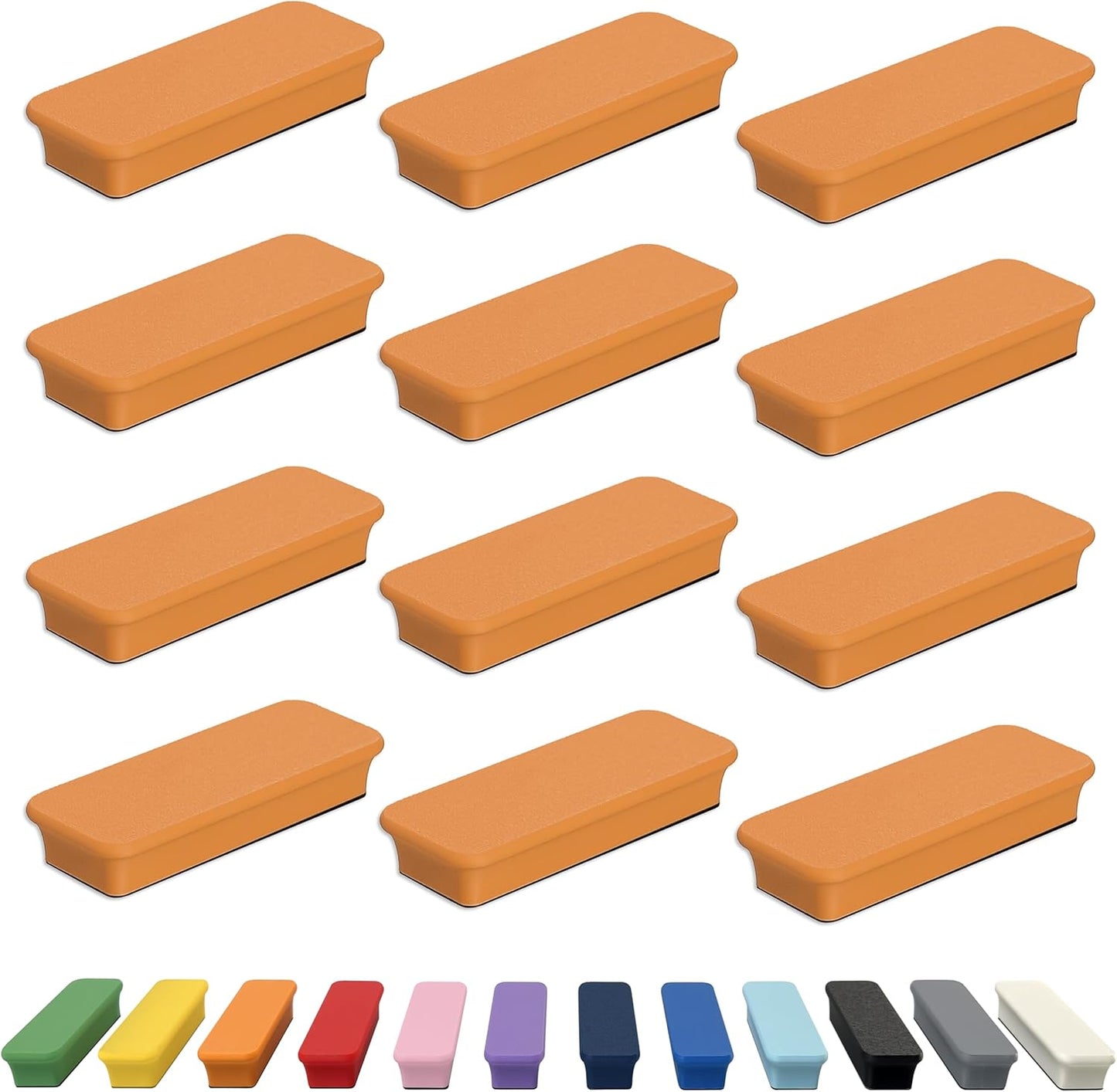 Glassboard Studio Mega Magnets - Neodymium - Heavy Duty, Colorful, Ergonomic, Ideal for Crafting, Quilting, and as Magnetic Knife Holders (12, Tangerine Orange Bar)