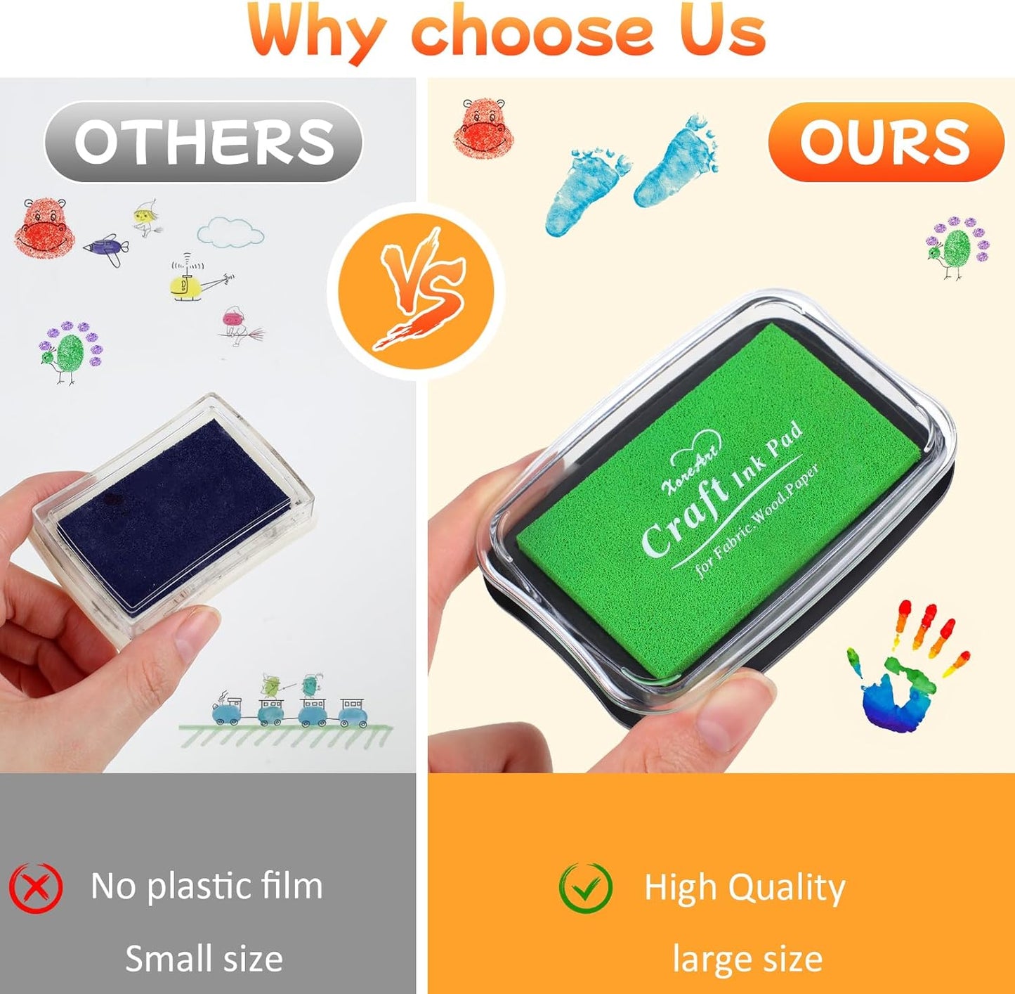 Large Finger Ink Pads for Kids Washable Craft Ink Stamp Pads, 16 Color DIY for Rubber Stamps, Paper, Scrapbooking, Wood Fabric, Best Gift for Kids(Each Sponge Size 2.87"X1.77")