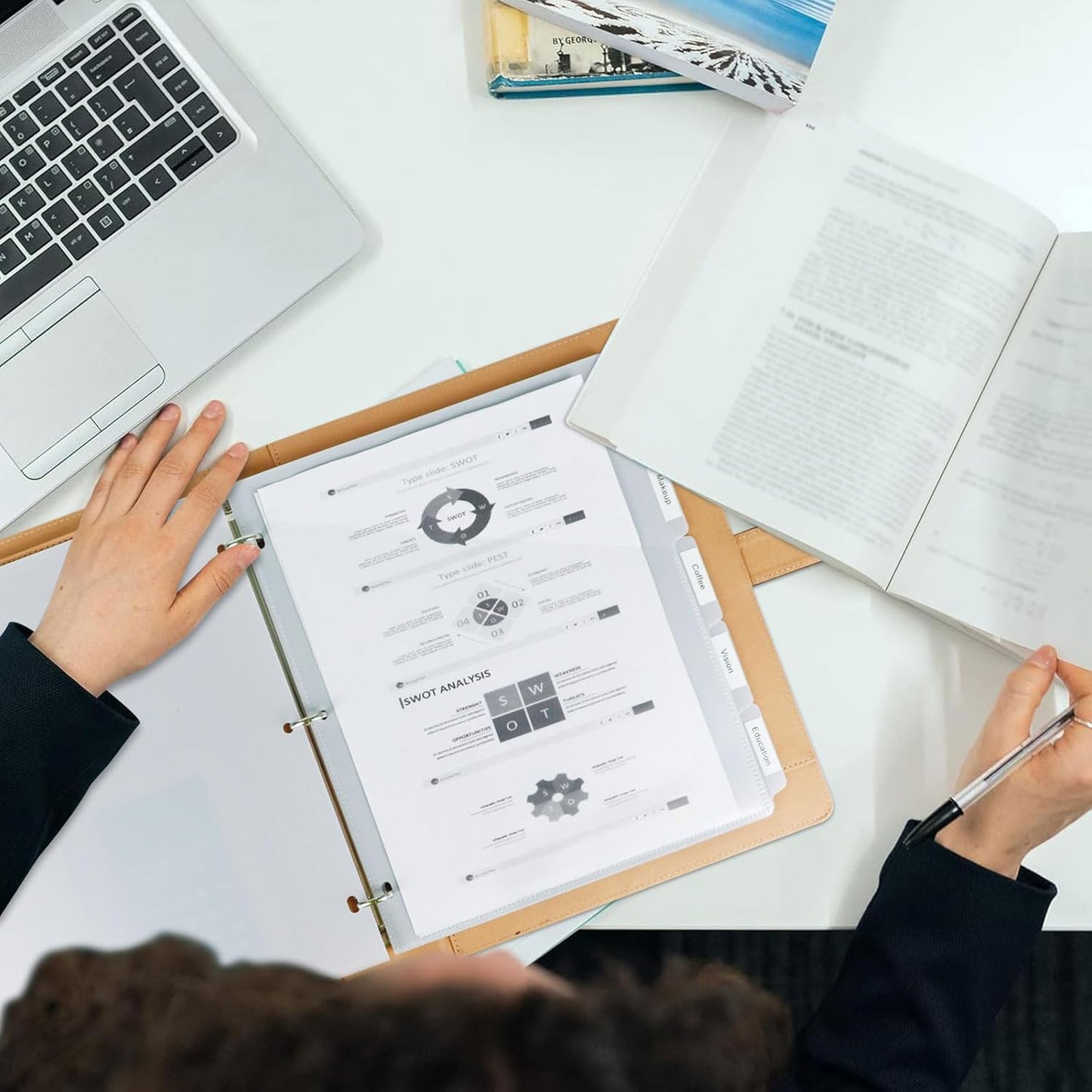 Koqye 5 Tab Dividers for 3 Ring Binder with Pockets, Plastic, Letter Size, Grey