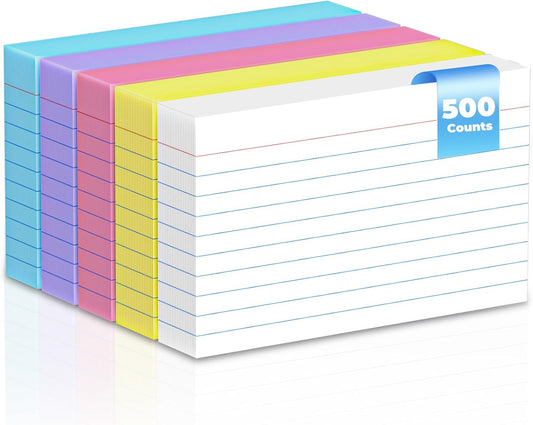 500 Count Index Cards 3x5 Inch Colored Ruled Lined Heavyweight Flash Cards Study Cards with Sturdy Cardstock Durable Flashcards Note Cards for Note Taking, Language Learning, School & Office Supplies