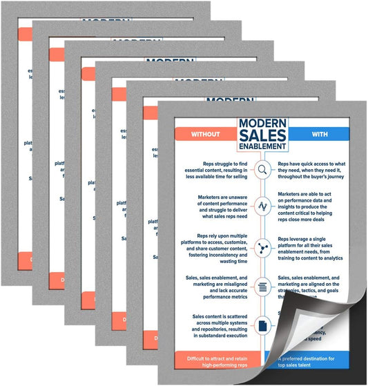 Document Sign Holder Pockets with Adhesive Back, Plastic Poster Picture Notice Display Frame for Window/Door/Wall/Cabinet, 8.5 x 11.6 Inches, Silver, 6 Pack