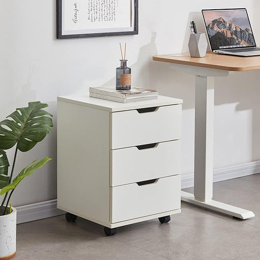 Farini 3-Drawer Vertical Filing Cabinet Rolling Wood Mobile File Cabinets Under Desk for Home Office with Casters (White, Fully Assembled)
