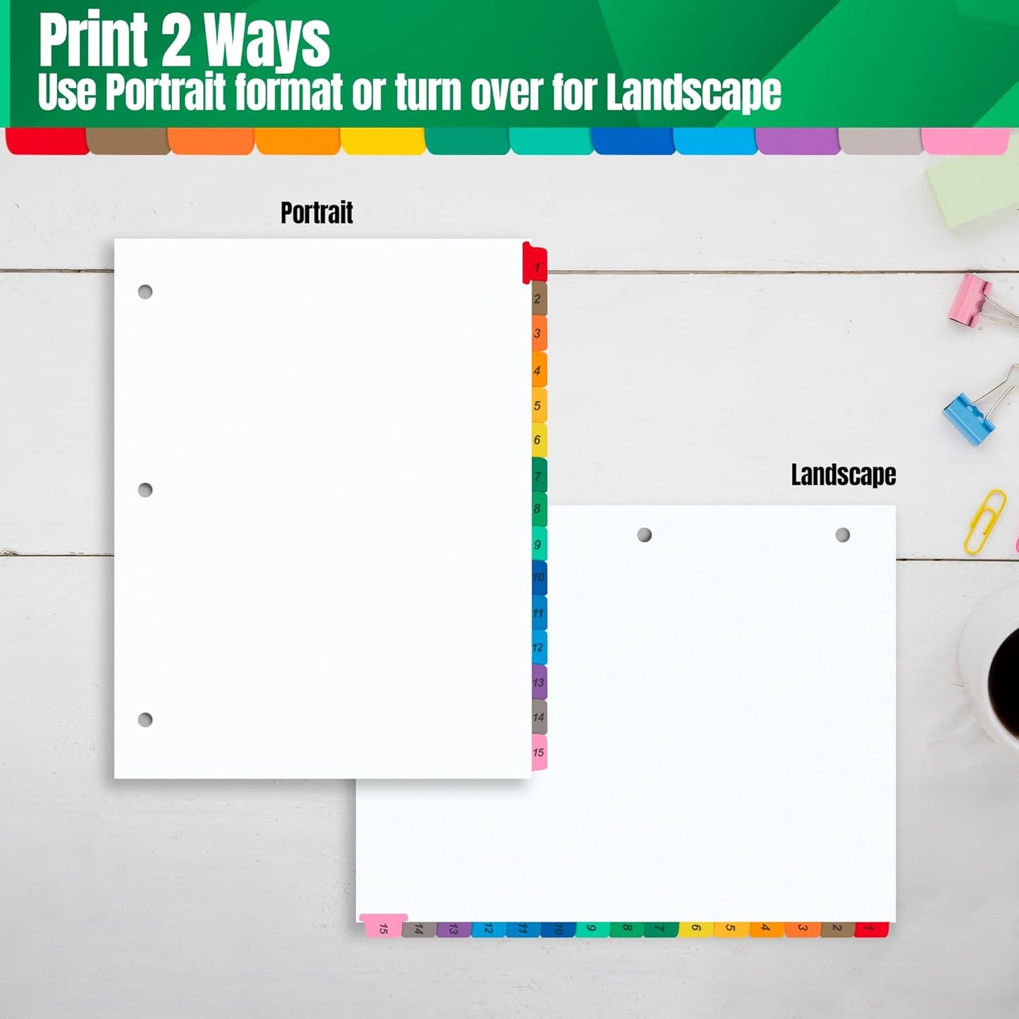 Tab Dividers for 3 Ring Binders – 6 Sets, 1–15 Numbered Index Dividers with Table of Contents – 8.5 x 11 in, 3-Hole Punched – Binder Dividers for School, Office, Filing, Organizing - 6 Pack