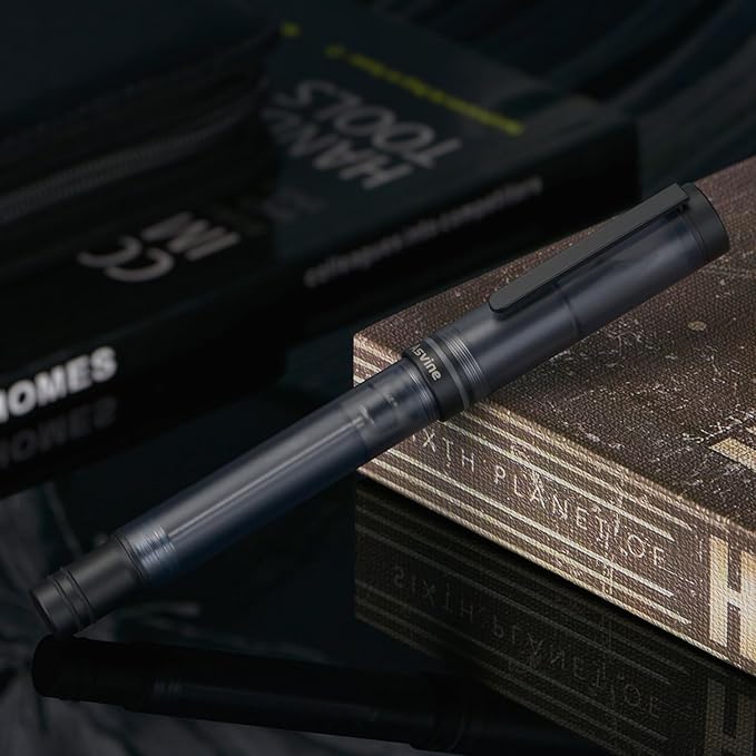 Asvine V200 Titanium Fountain Pen Vacuum Filling, Matte Black Fine Point Transparent Acrylic Smooth Writing Pen Case Set