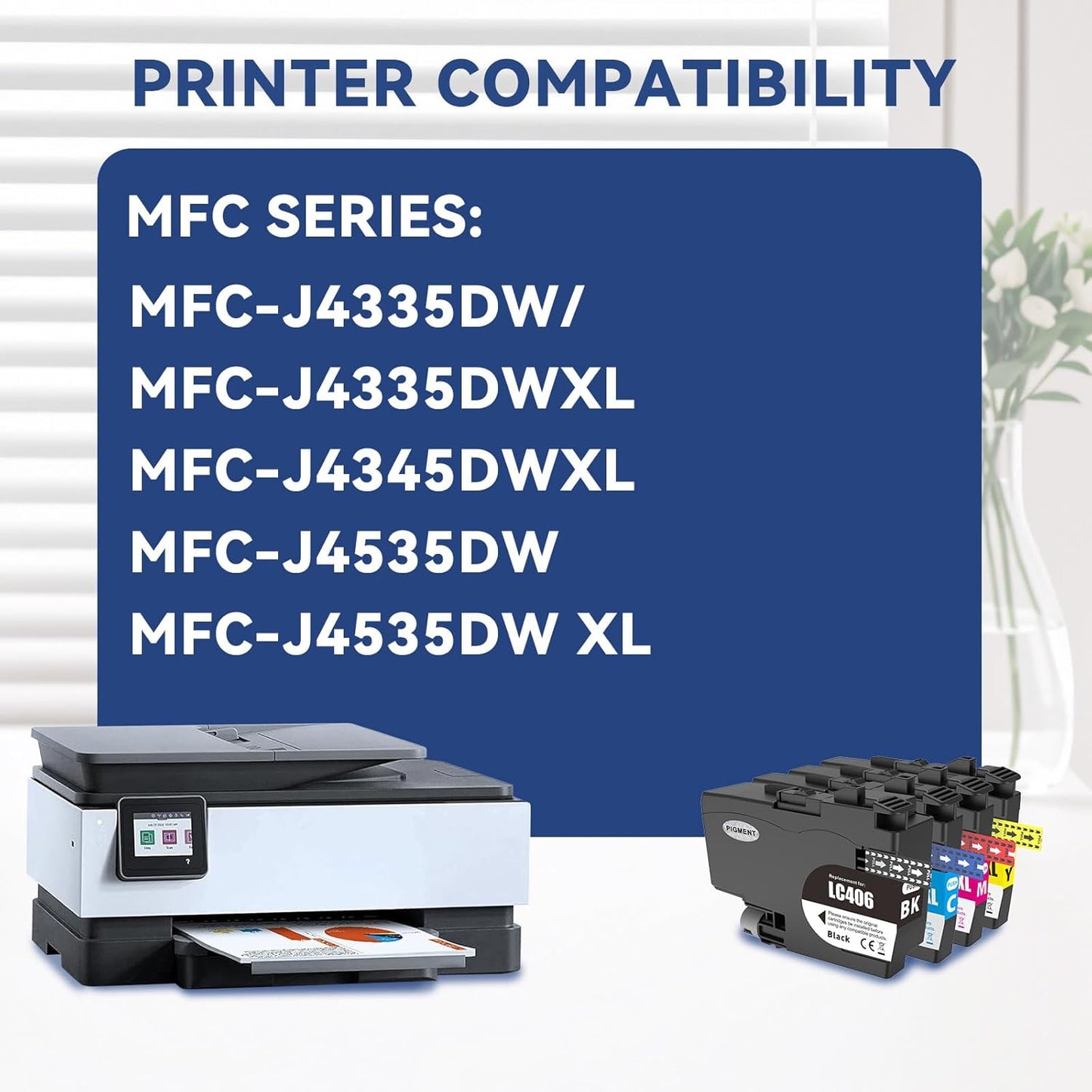LC406 Ink Cartridges for Brother Printer Compatible with Brother MFC- J4335DW MFC-J5855DW MFC-J4535DW MFC-J6555DW MFC-J6955DW MFC-J5955DW Printer 4 Pack High Yields Black Cyan Magenta Yellow