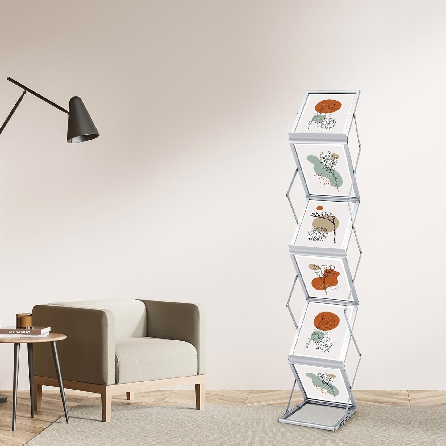 Tatuo Foldable Magazine Rack Metal Catalog Literature Rack Portable 6 Pockets with Carrying Bag Aluminum Brochure Stand Display Holder Stand for Exhibition Trade Show Office Retail Store