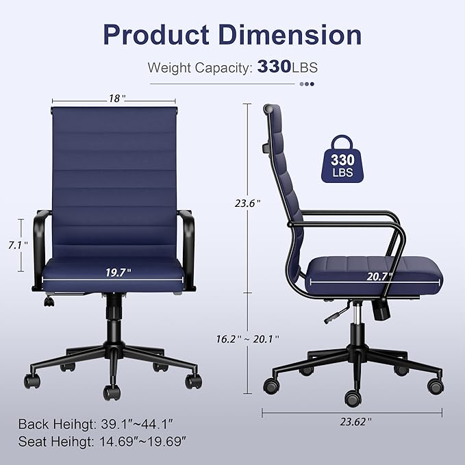 Okeysen Office Desk Chair Conference Room Chairs Modern Ergonomic Executive Swivel Chair Adjustable Height PU Leather Home Desk Chairs with Armrests Comfy Computer Task Chairs with Wheels (Navy Blue)