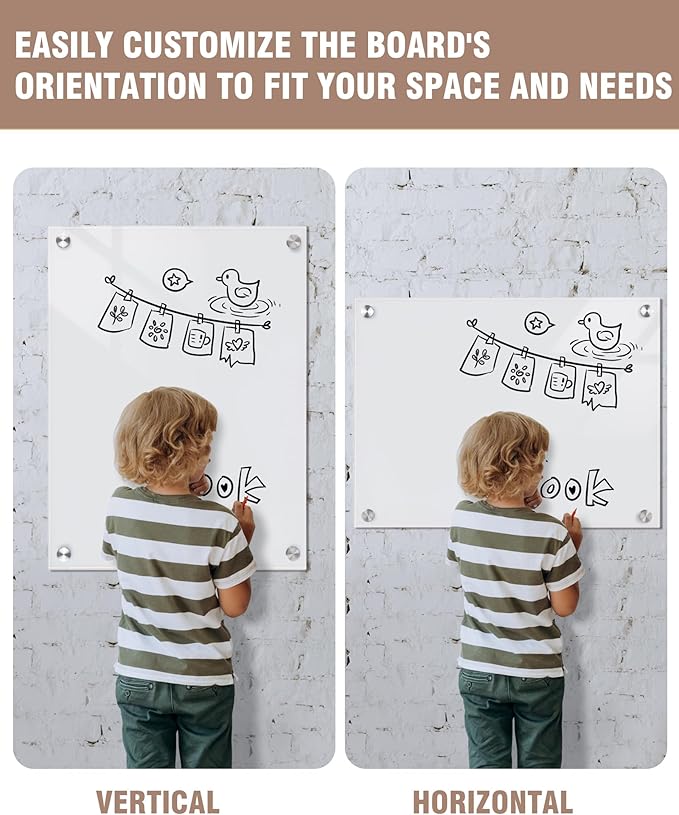 Magnetic Glass Whiteboard，24"x18" Wall Mounted Frameless Dry Erase Board for Office, Home & School Ultra White