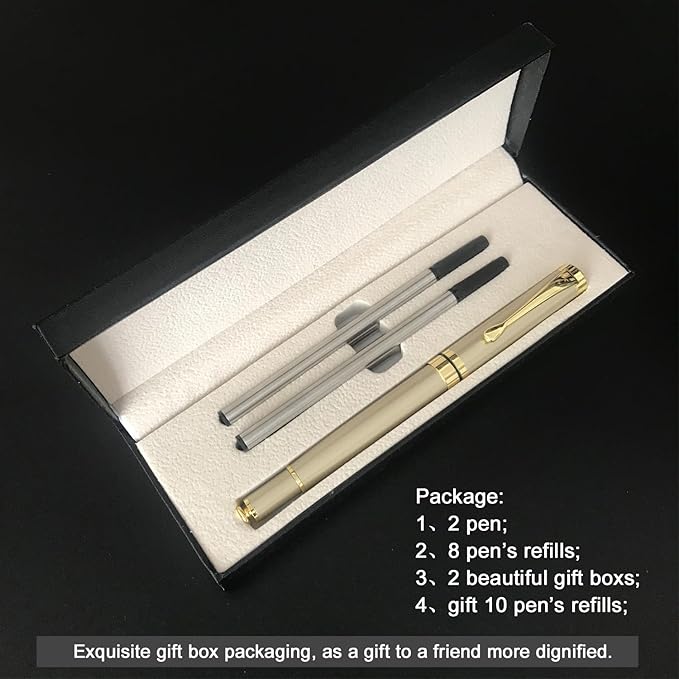 YIVONKA Luxury Ballpoint Pens Best Ball Pen Gift Set for Men & Women Professional Executive Office Nice BallPens Classy Gift Box Ballpoint Black Refill Line width 0.5mm (2 gold)