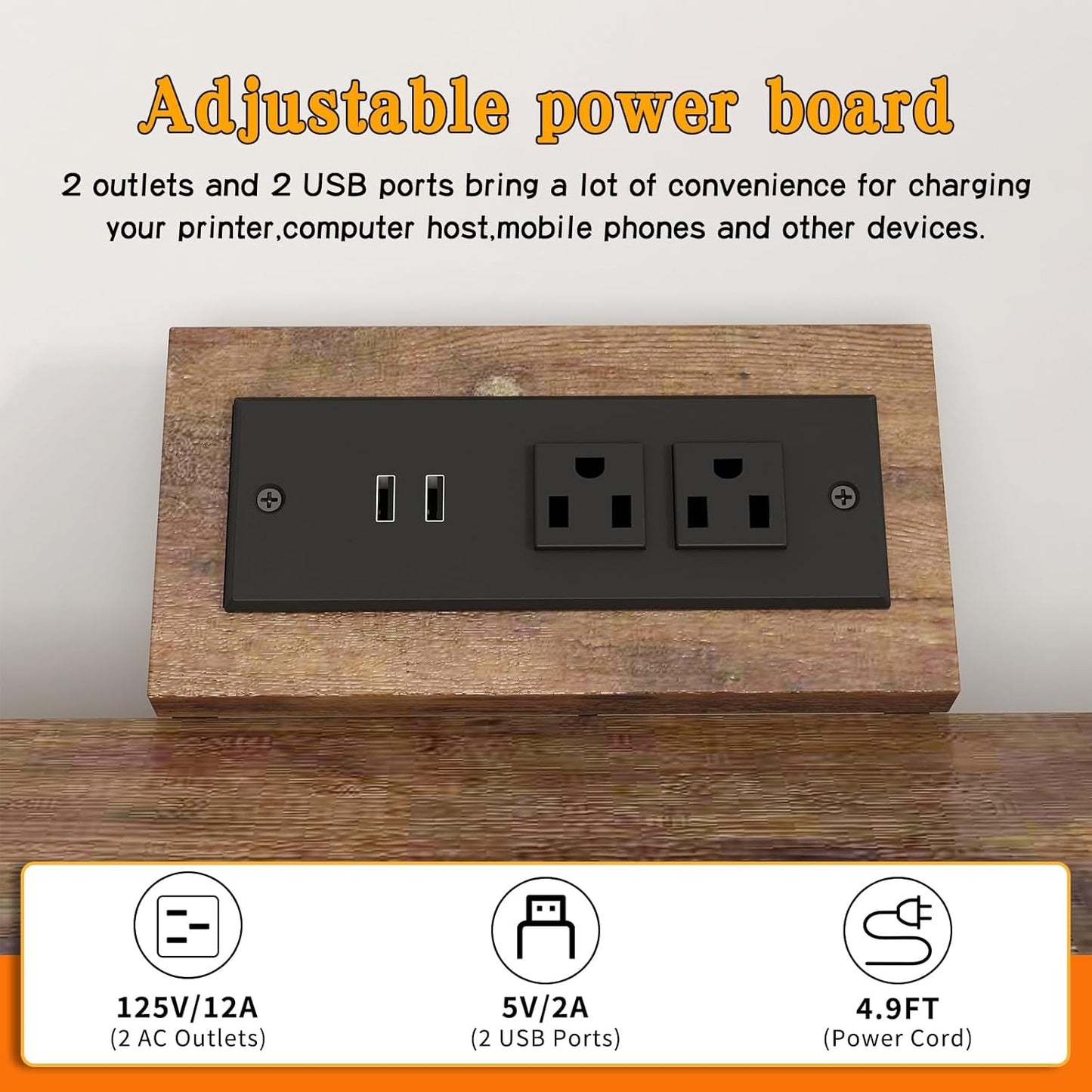 Large Printer Stand with Power Outlet, with Storage Shelf, 2 Tier Rolling Printer Cart with Industrial Wheels, 23.6 x 23.6 Inches Printer Table for Home Office,Rustic Brown