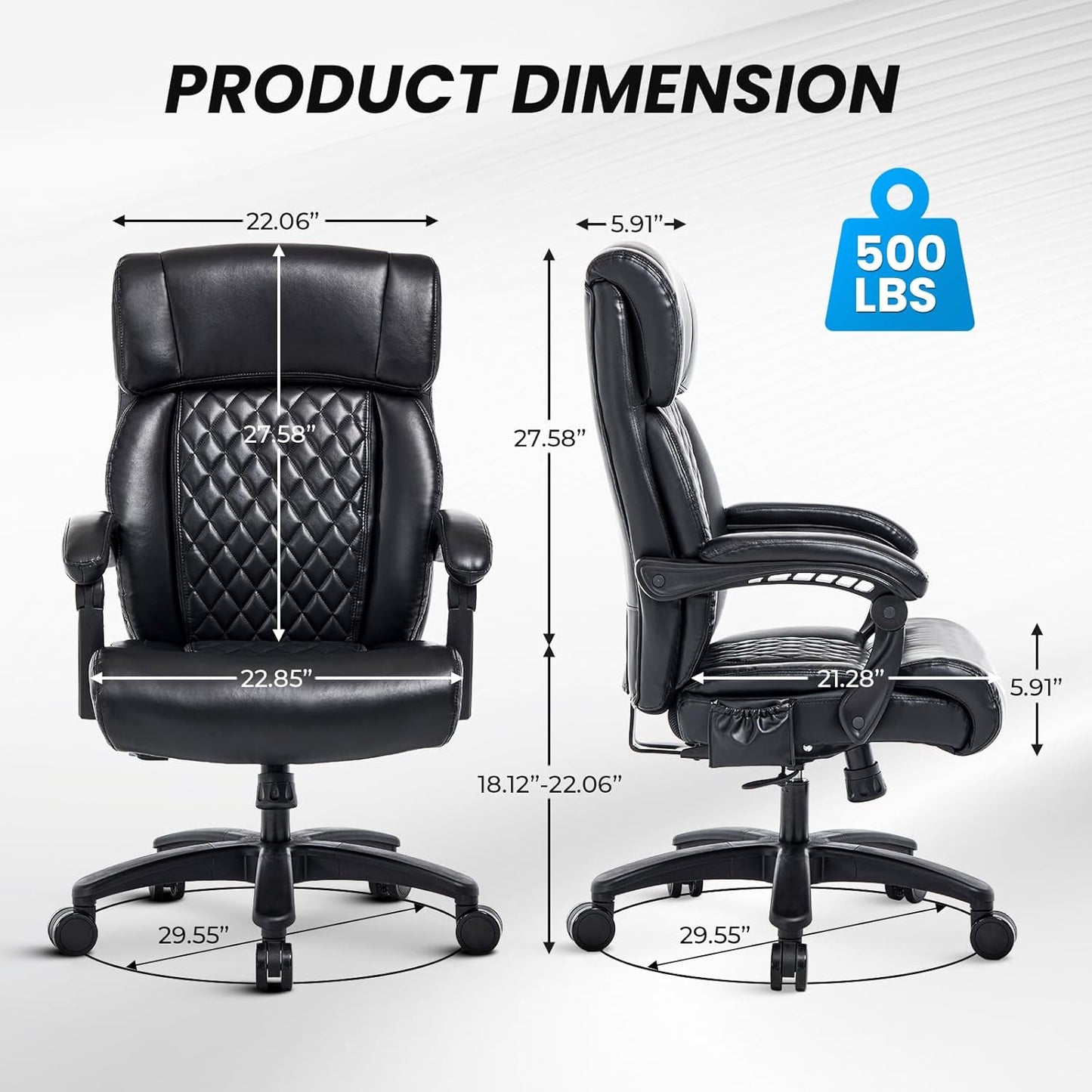 Lumbar Massage Office Chair, 500LBS Big and Tall Office Chair, Heavy Duty Ergonomic Executive Reclining Chair with High Back and Lumbar Support, Black