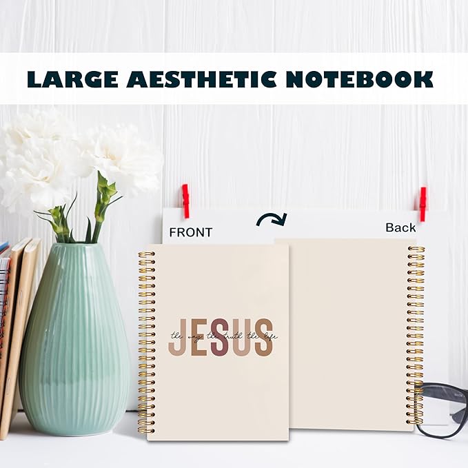 BearCake Boho Christian Notebook Journal, Christian Gifts for Women, Bible Notebooks for Note Taking, Bible Journaling Notebook, Jesus the Way the Truth the Life Hardcover Spiral Notebook 5.5x8.3