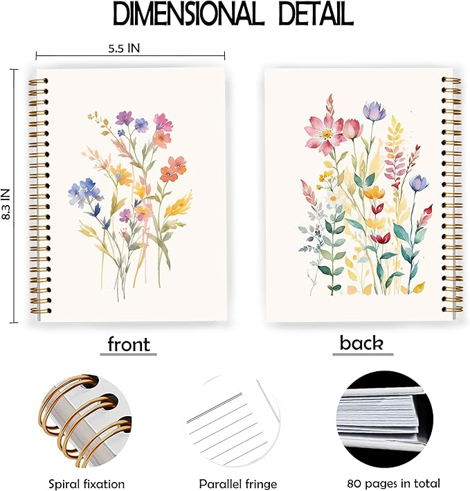 Vintage Wild Flower Botanical Plant Notebook 05,Rustic Spring Floral Cottagecore Notebook Journal for Work Office School Student Teacher,Hardcover Spiral Notebook 5.5x8.7