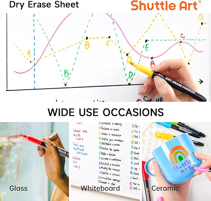 Shuttle Art Dry Erase Markers, 16 Colors Whiteboard Markers,Fine Tip Dry Erase Markers for Kids,Perfect For Writing on Whiteboards, Dry-Erase Boards,Mirrors,Calender, School Office Supplies