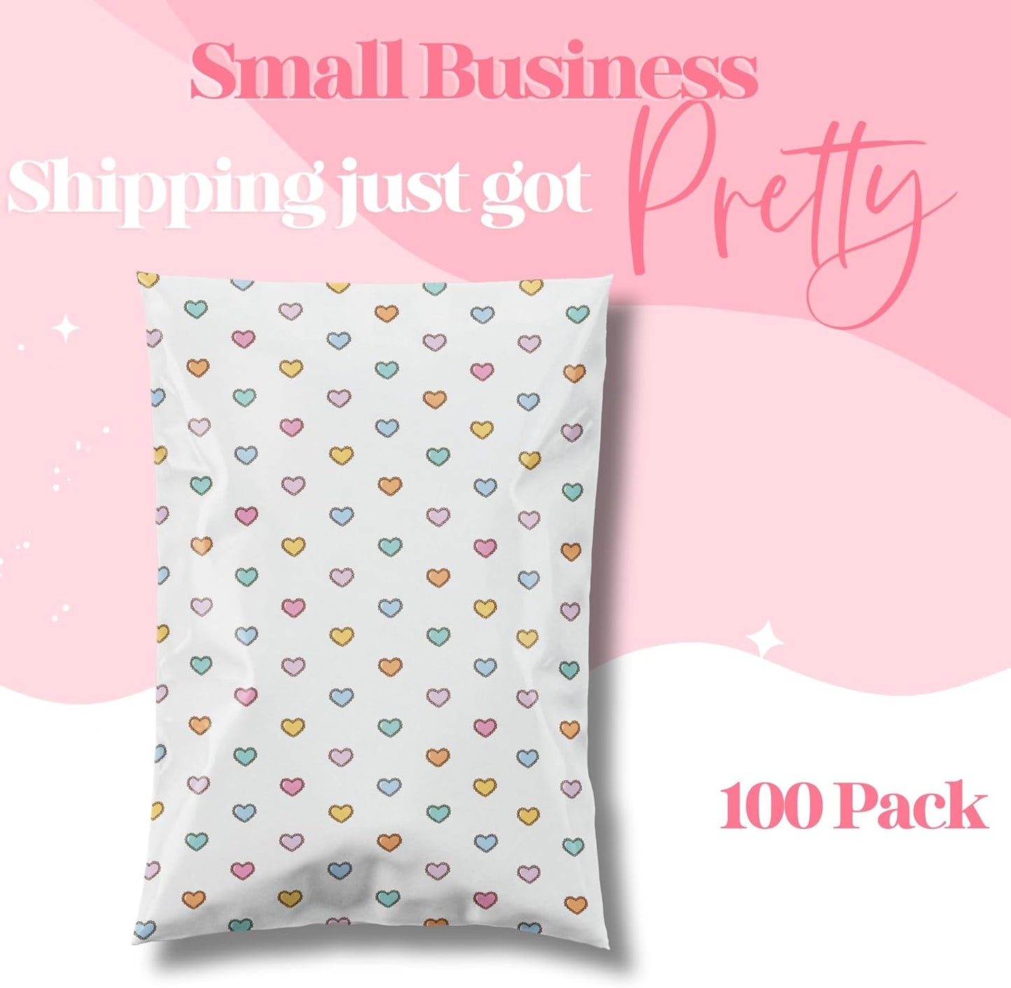10x13 Designer Poly Mailer 100 Pack Heavy Duty Waterproof Self Seal Shipping Bags for Small Business Large Mailing Envelopes Bulk Tear Resistant Packaging Preppy Hearts