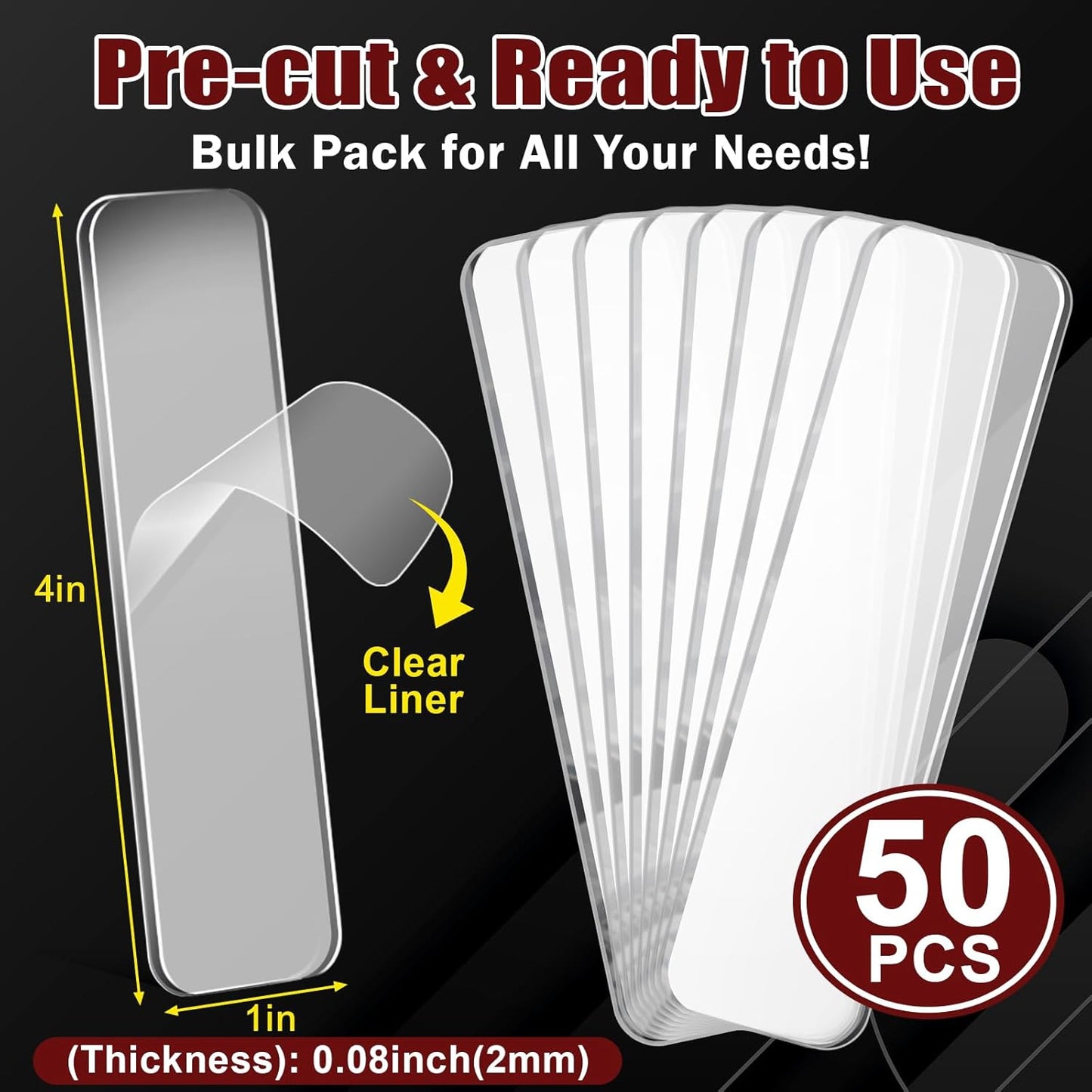 50 Pcs Heavy Duty Double Sided Tape, 1x4 in Rectangles Removable Nano Tape, Transparent Multipurpose Mounting Tape for Home and Office