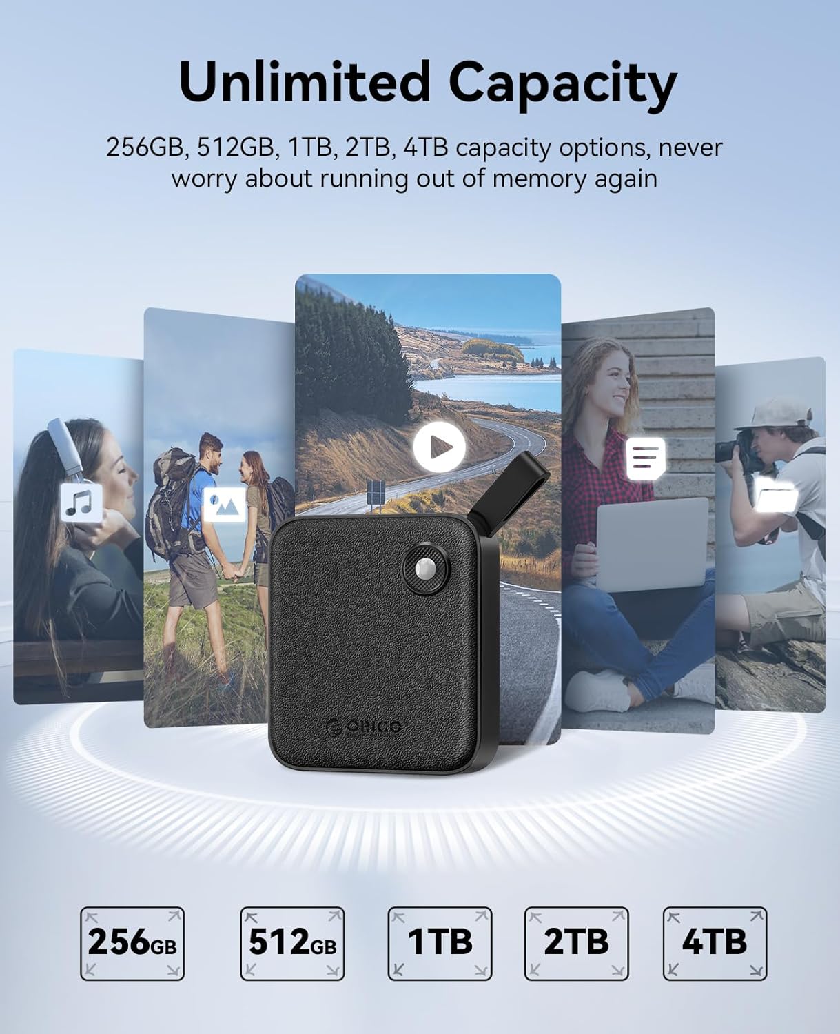 ORICO Portable SSD 512 GB with 2 in 1 USB C Cable, External Solid State Drives, Up to 460MB/s, Status Indicator, Reliable Storage for USB-C Smartphone, Tablet, PC - B5PLUS