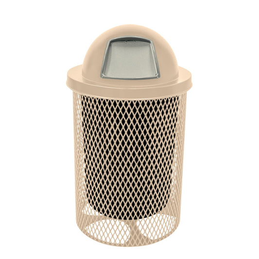 RDT-TAN Heavy Duty 32 Gallon Round Trash Receptacle, Liner Included, Tan with Dome Lid, Made in America