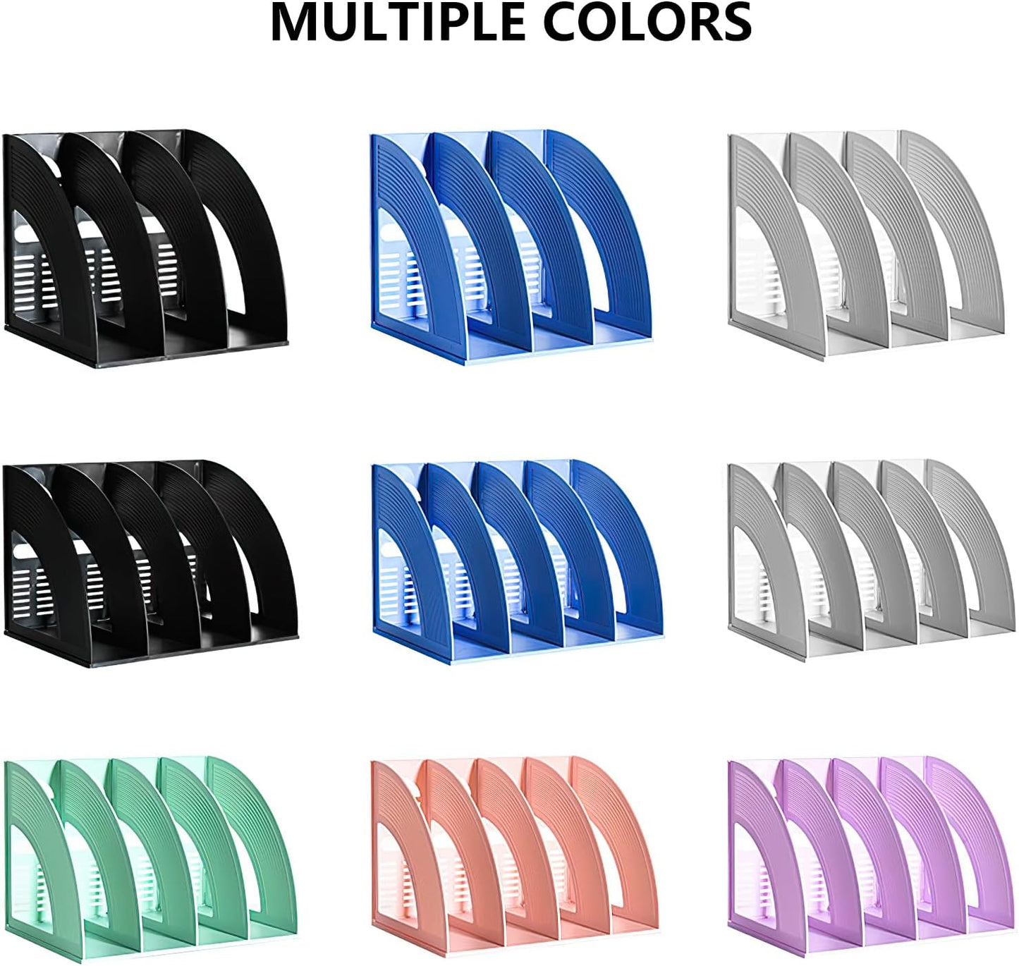 SAYEEC File Holder Storage Folder 4 Compartment Standing Desktop Hollow Organizer Blue Files Shelf Frame Thicken Plastic Paper Notebook Magazine Bookstore for Office School Supplier Students