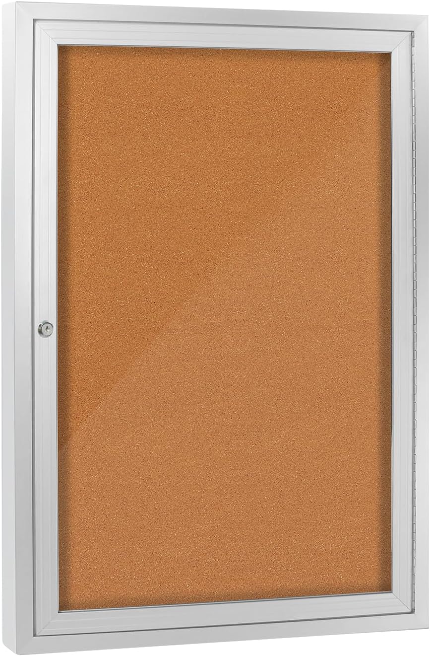 Enclosed Bulletin Board with Locking Door, Outdoor Bulletin Board Weatherproof, Lockable Display Case for Home, Office, and Community Use(23.6“L x 35.4" W Cork)