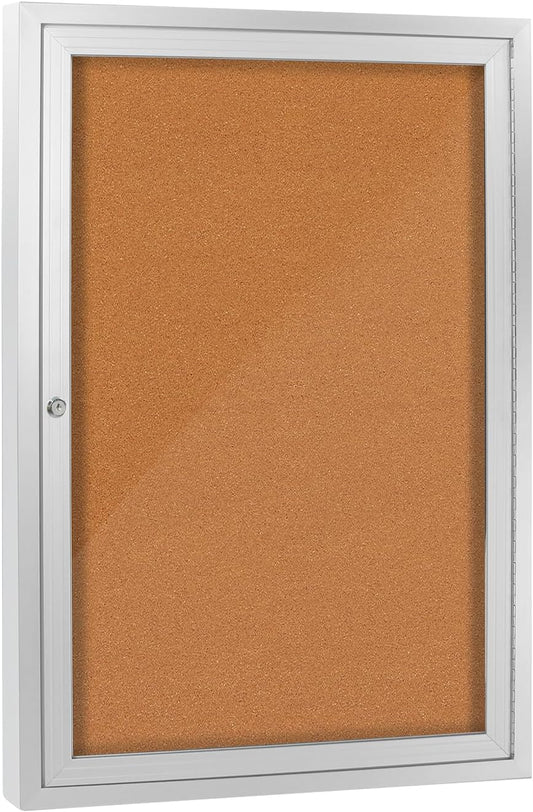 Enclosed Bulletin Board with Locking Door, Outdoor Bulletin Board Weatherproof, Lockable Display Case for Home, Office, and Community Use(23.6“L x 35.4" W Cork)