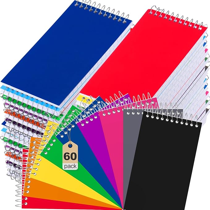 60 Pcs Small Pocket Notebooks 3 x 5 Inch Mini Memo Spiral Notepads Top Bound College Ruled Lined Note Pads for Back School Office Journaling Noting, 75 Sheets/Pad (Rainbow)