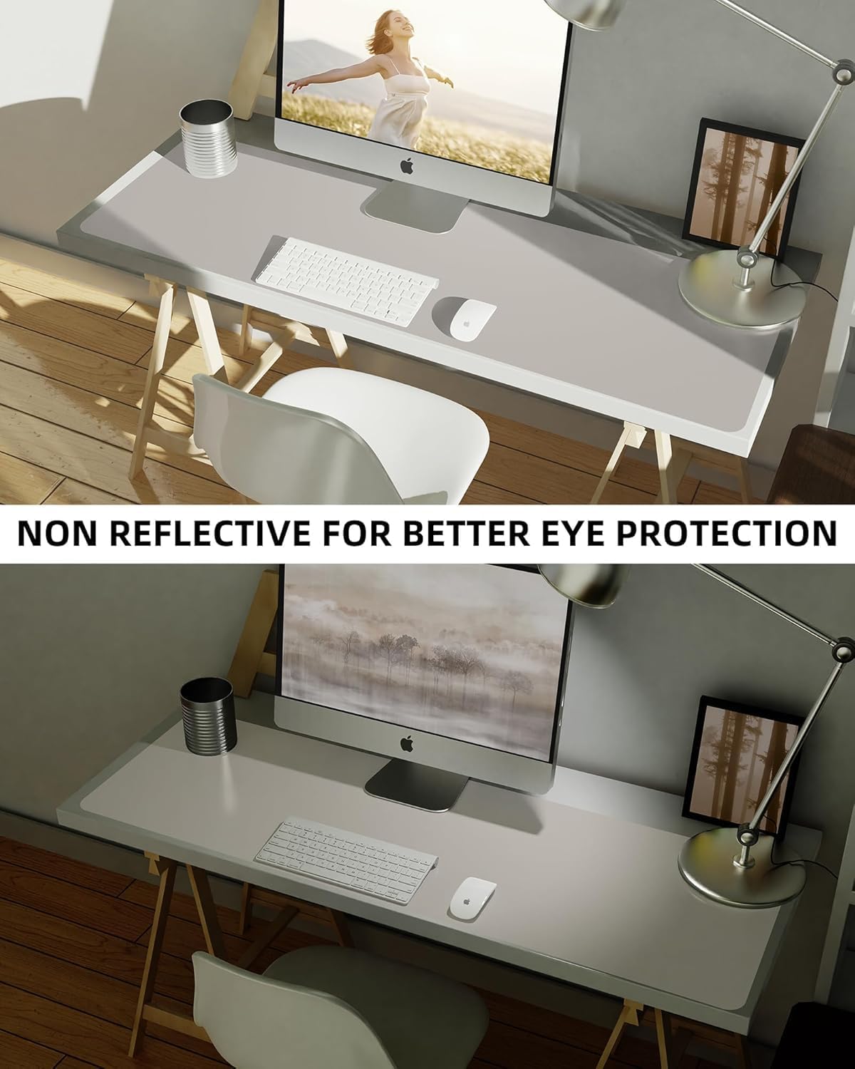 Small Leather Desk Mat, Mouse Pad, Laptop Mat, Non-Slip PU Leather Blotter, Waterproof Writing Pad for Office/Home (23.6"x13.8", Light Grey)