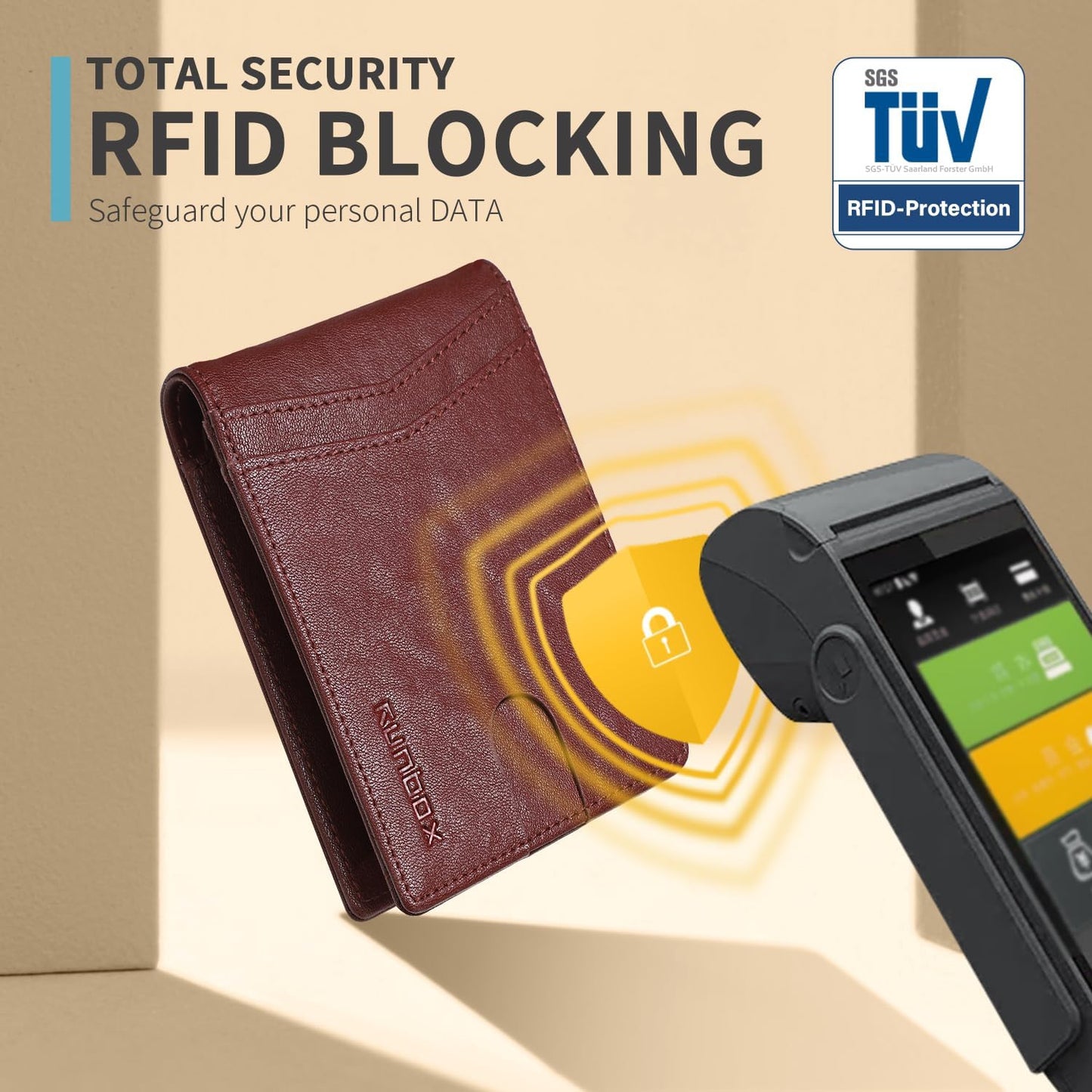 RUNBOX Wallet for Men Slim Rfid Leather 2 ID Window With Gift Box