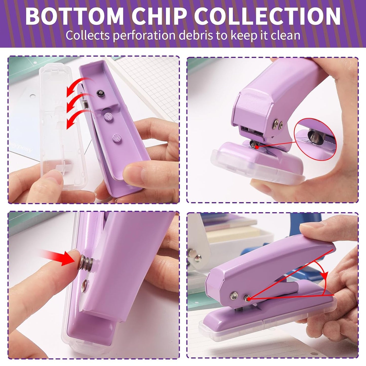 Single Hole Punch, 40 Sheets Punch Capacity, Kaluofan Hole Puncher Single, Small Hole Punch with Non-Slip Removable Base, One Hole Puncher for Crafts, Scrapbooks, Paper, Chipboard