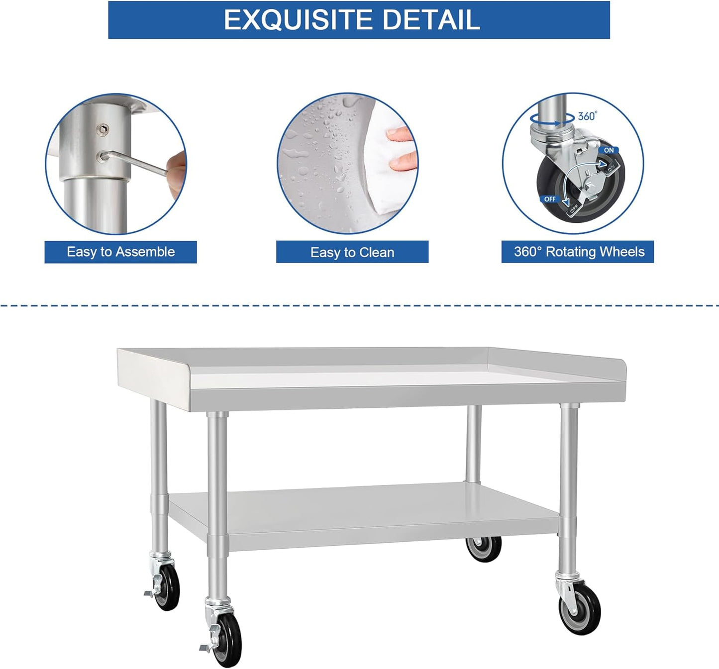 HARDURA Stainless Steel Equipment Stand Metal Prep Table with Casters 30"X 48" NSF 430 for Commercial Food Prep