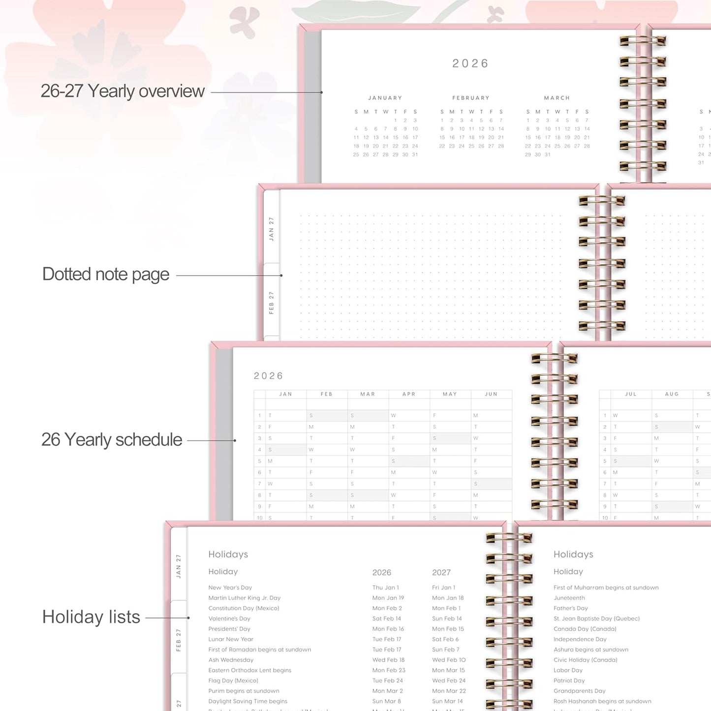 And Per Se 2026 Planner with Pattern, A4 Size-Daily, Weekly & 18-Monthly Leather Hardcover Planner, Daily Schedule, Monthly Tabs, 100 GSM Thick Paper(Elegant Florals)