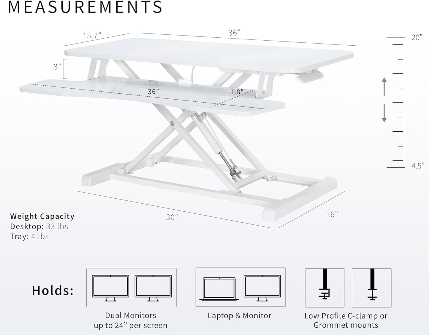 VIVO 36 inch Desk Converter, K Series, Height Adjustable Sit to Stand Riser, Dual Monitor and Laptop Workstation with Wide Keyboard Tray, White Dry Erase, DESK-V036KWE