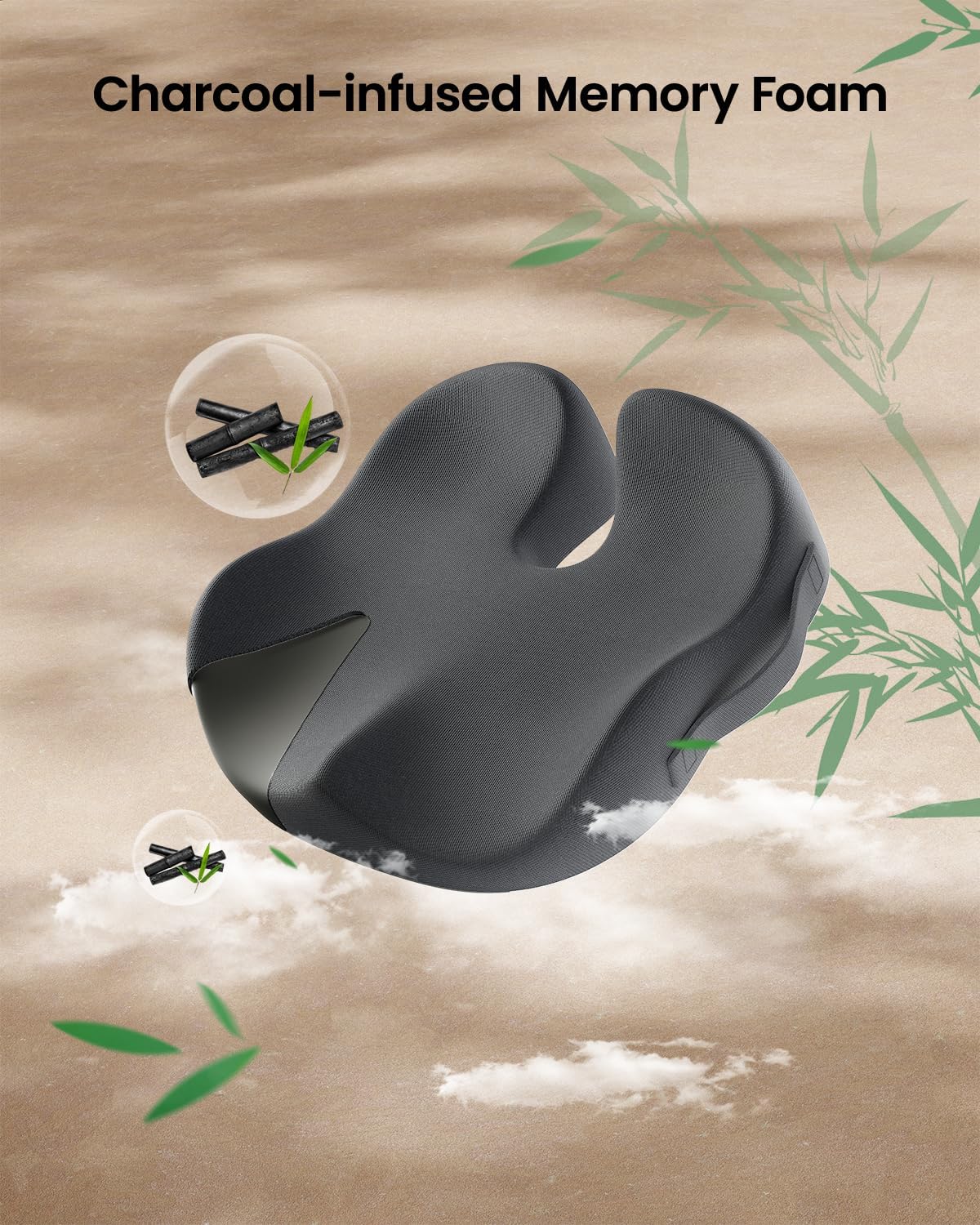 ProtoArc Seat Cushion, Office Chair Cushion for Sciatica, Coccyx Cushion, Ergonomic Memory Foam Seat Cushion for Car, Home, Pressure Relief Pad for Hip, Tailbone, All Day Comfort - Dark Gray