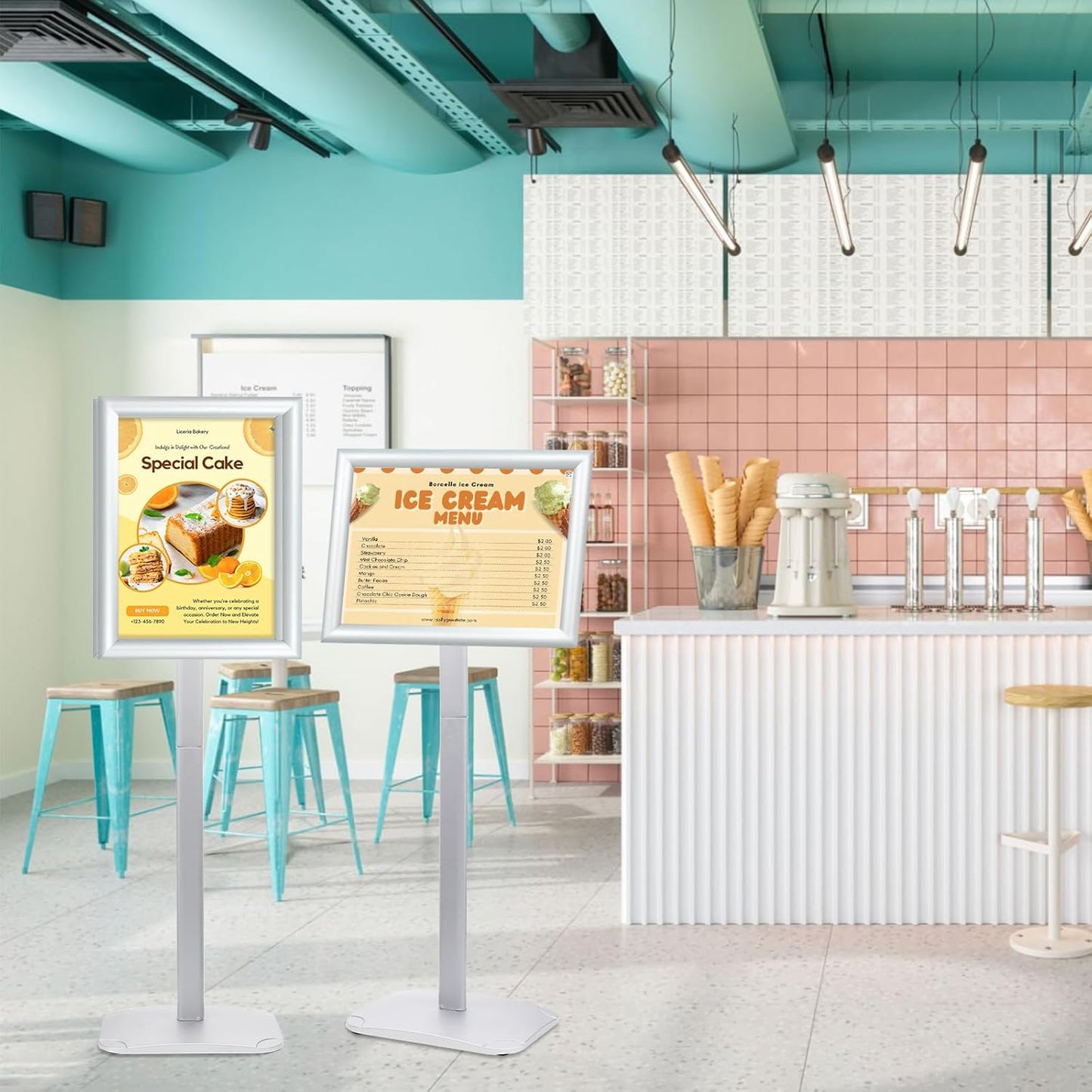 3Pcs Heavy Duty Pedestal Sign Holder for Display, 11 x 17 inches Adjustable Floor Standing Sign Holder with Weighted Base , Sign Stand for Indoor/Outdoor Advertising，Silver