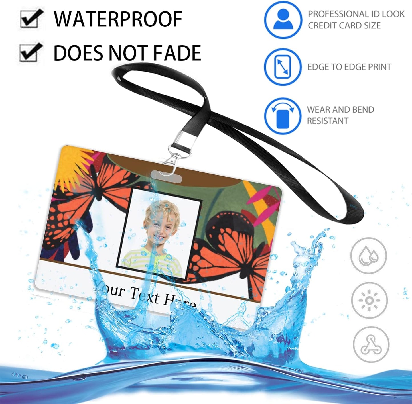 Custom Id Badge, Personalized Employee Photo Identification Card with Lanyard, Durable ID Card for Office Worker Doctor Nurse Student-Horizontal-Template1