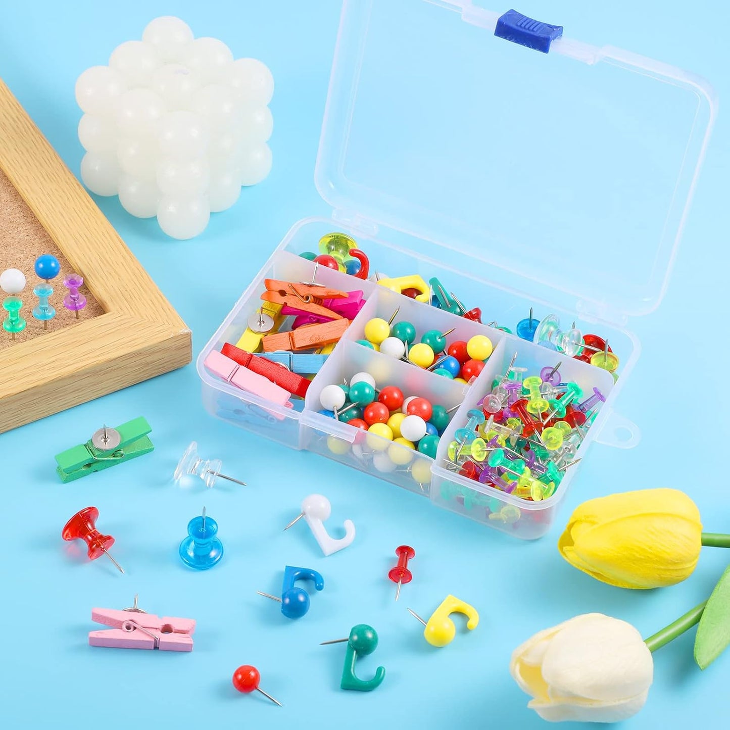 200 Pieces Push Pins Set, Thumb Tacks Multicolor Pushpin Clips Decorative Push Pins for Cork Board, 5 Style for Bulletin Boards Wall Maps Pictures Office Home Supplies