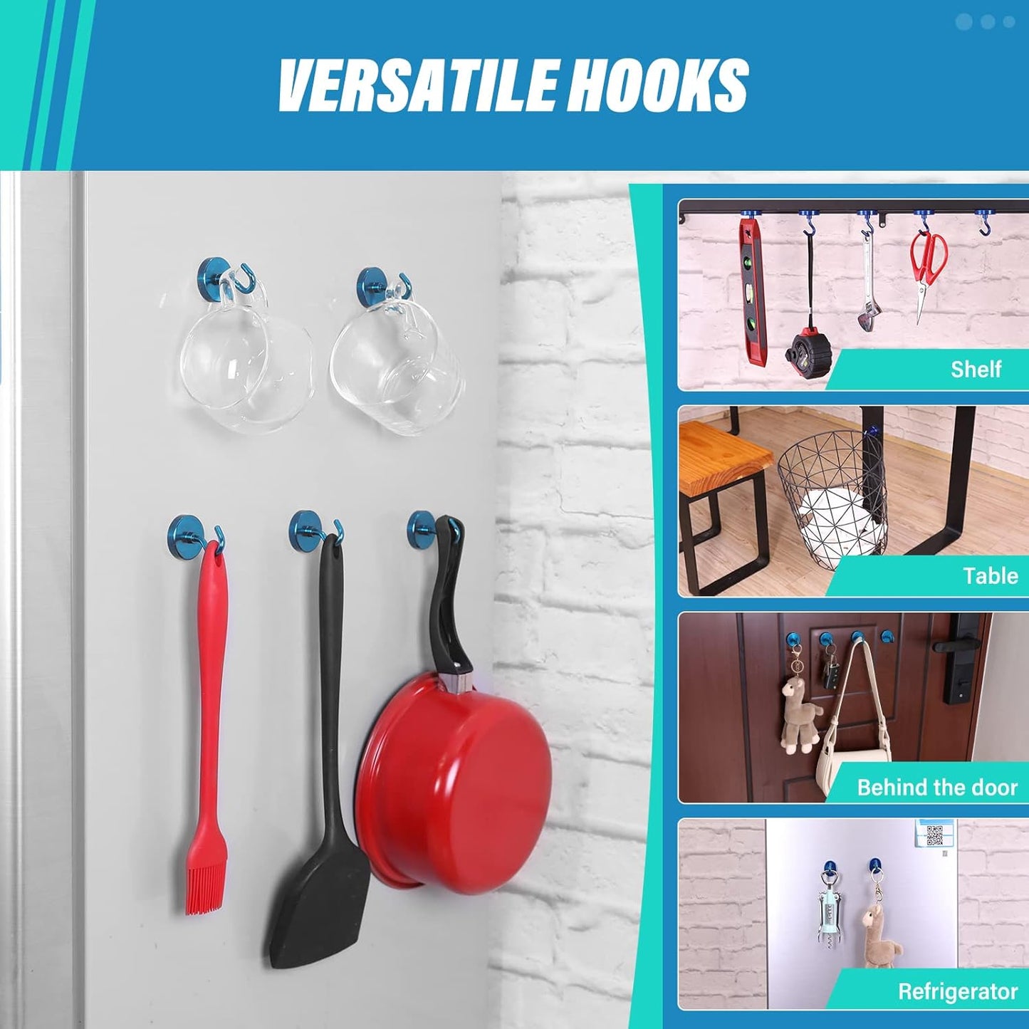 Neosmuk Magnetic Hooks Heavy Duty, Strong Magnet with Hook for Fridge, Super Neodymium Extra Strength Industrial Hooks for Hanging, Magnetic Hanger for Toolbox, Cruise, Grill(RoyalBlue,4 Pack)