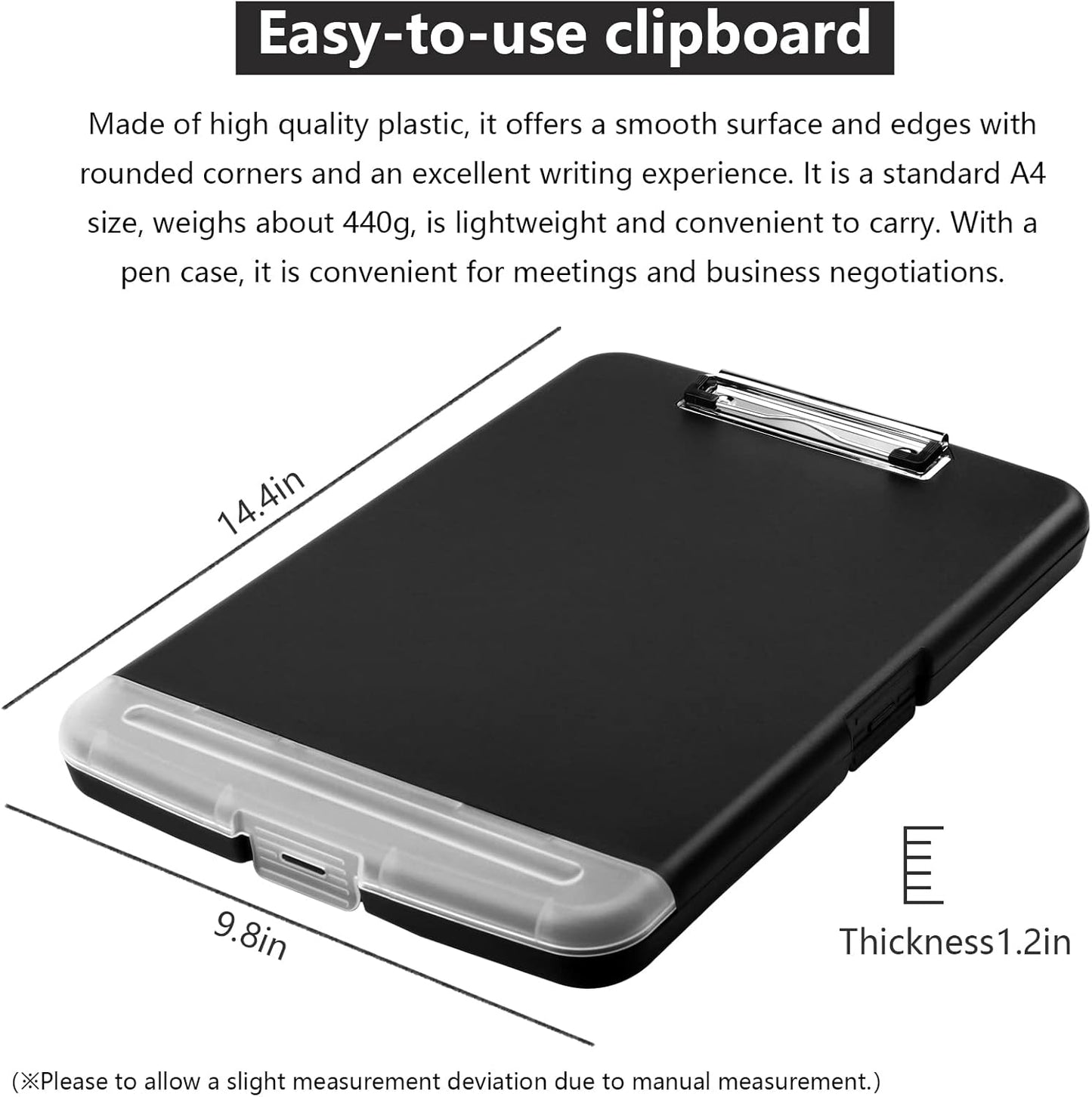 Clipboard with Storage,A4 Binder Clipboards with Pen Holder,Heavy Duty Plastic Storage Clipboard with Low Profile Clip,Nursing Clipboards Folder Side-Opening,Smooth Writing Clip Board for Office-Black