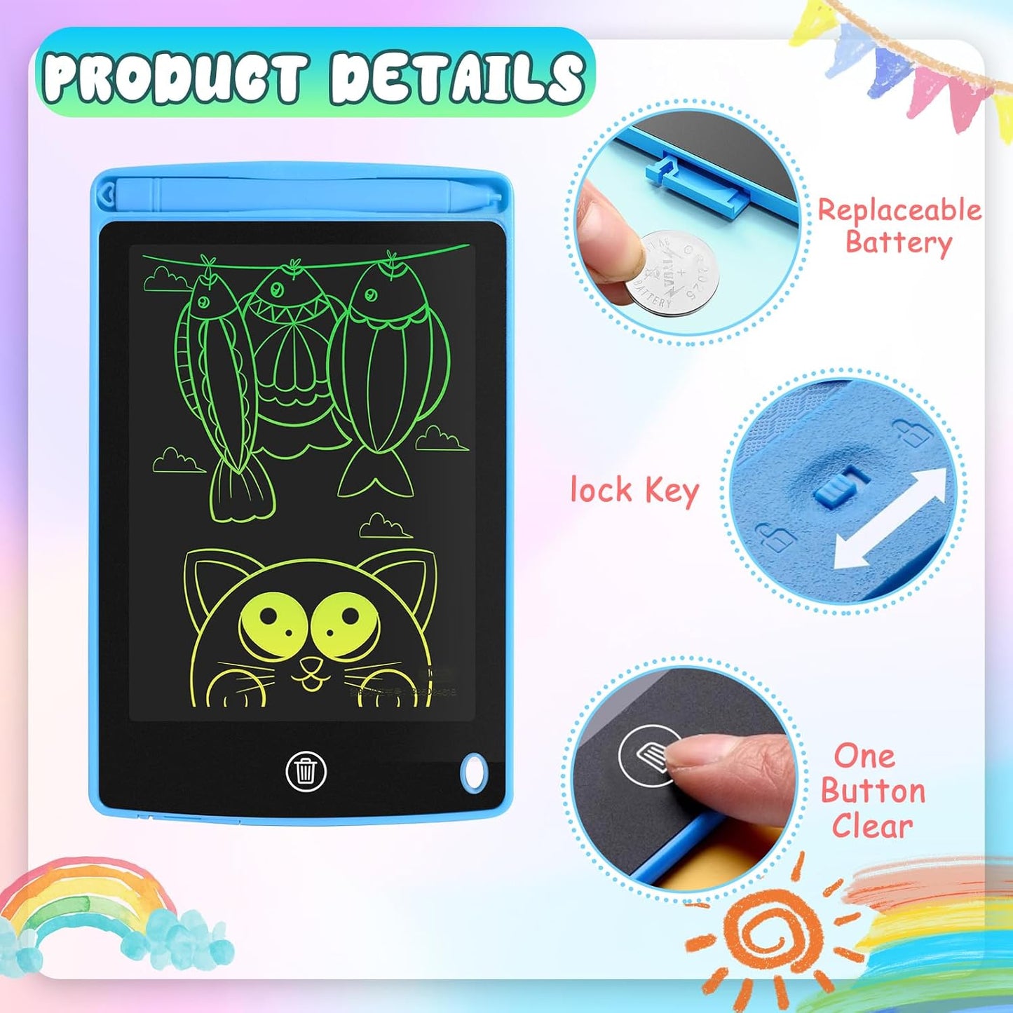 12 Pack LCD Writing Tablet for Kids 6.5 inch, Colorful Drawing Board with One-Click Erase, Lock, and Stylus, No Blue-ray Screen, Drawing Pad Toy for Ages 3-12 Boys and Girls Gifts (Pink, Blue, Black)