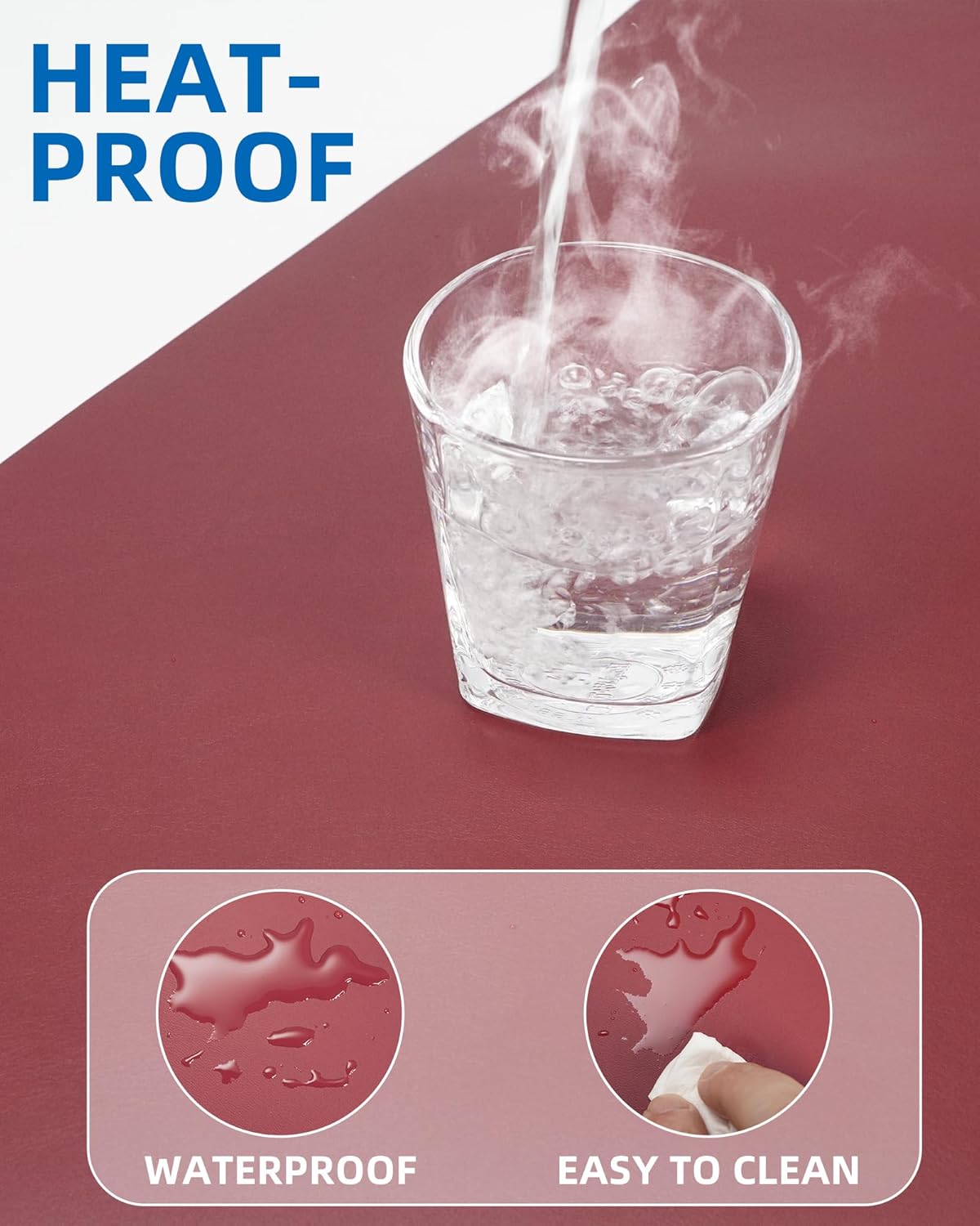 Leather Desk Pad Protector,Mouse Pad,Office Desk Mat, Non-Slip PU Leather Desk Blotter,Large Desk mat,Waterproof Keyboard mat for Office/Home/Decor (Burgundy Red,35" x 17")