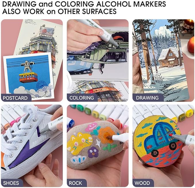 TRANSON Alcohol Markers for Drawing Coloring 24 Colors Dual-tip Fine and Chisel Tips