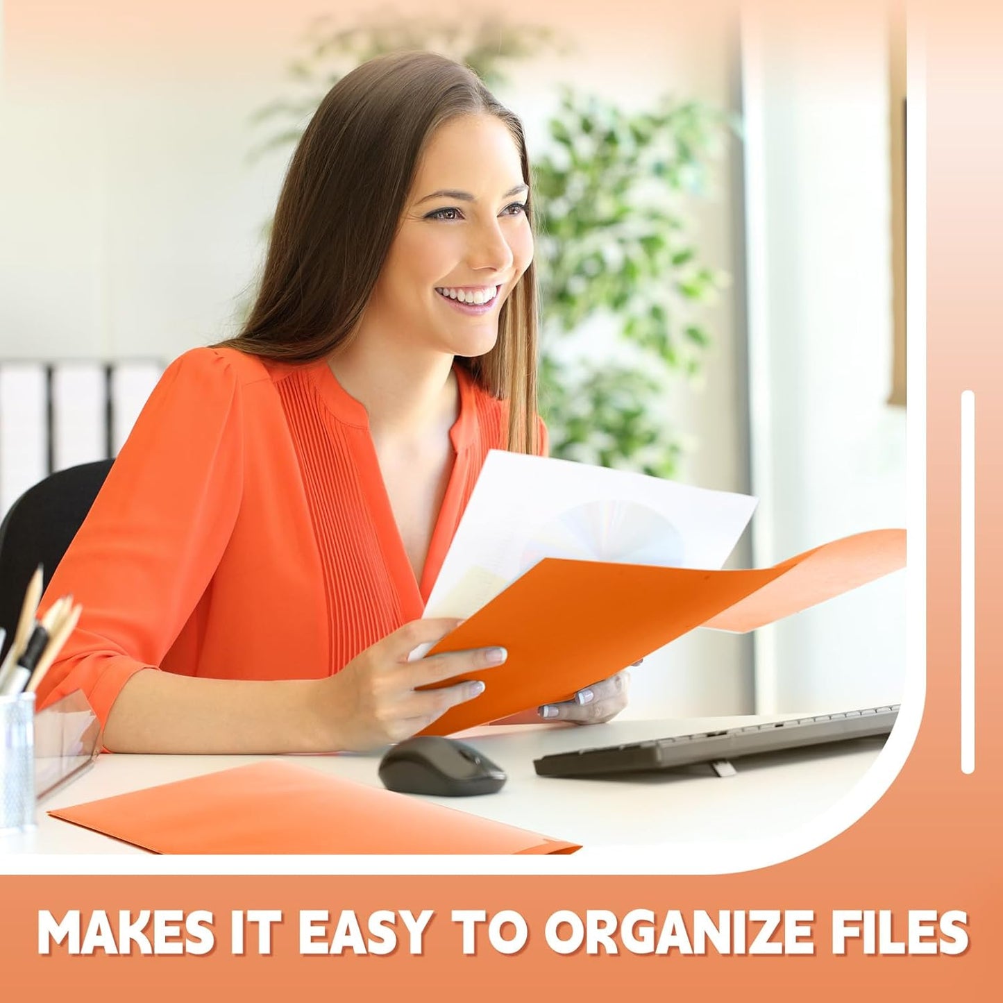 Henoyso 36 Pcs Plastic Folders with Clear Front Pockets Heavy Duty File Folders with 2 Pockets and Card Slot for Student Communication School Office Presentation Report (Orange)