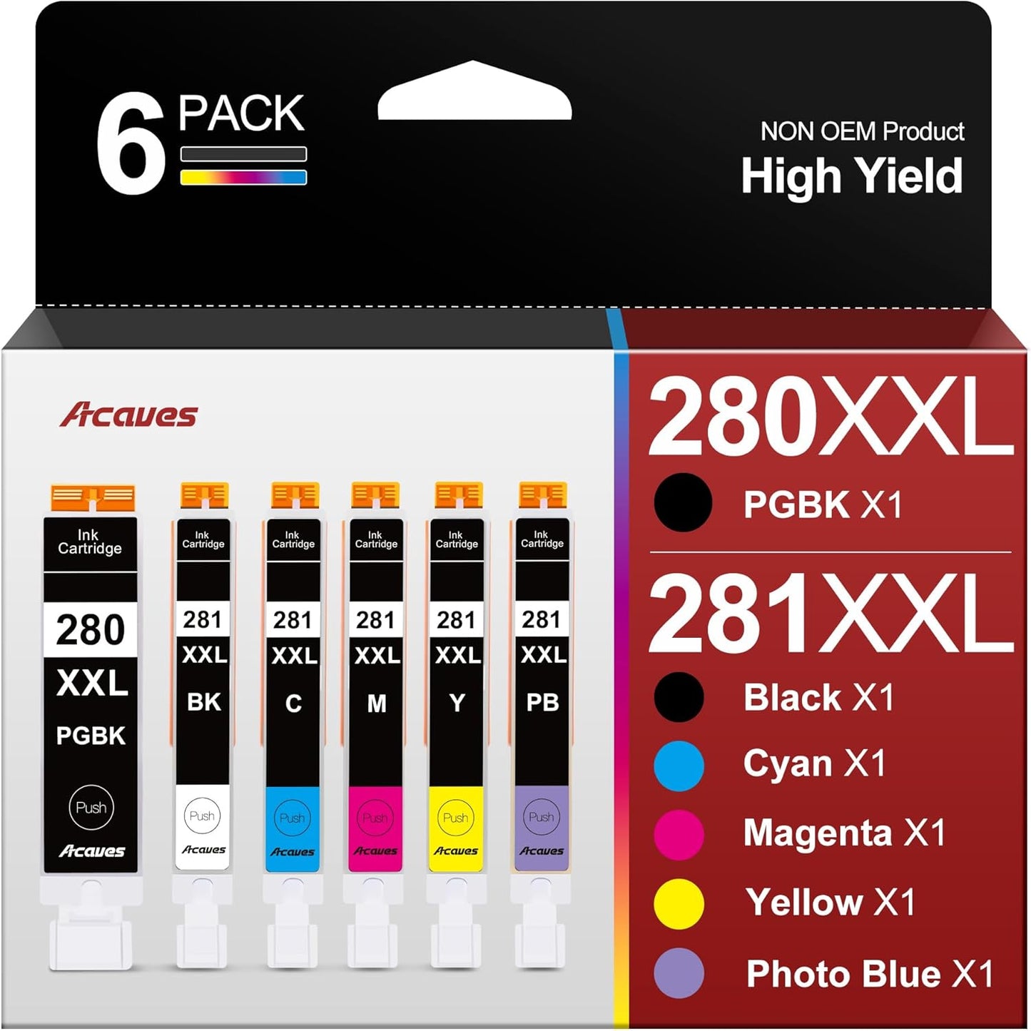 PGI-280XXL/CLI-281XXL for Canon Ink 280 281 Replacement for Canon TR8620 Ink Cartridges High Page Yield Work for PIXMA TR8620 TR8620A TR7520 TS8220 TS6120, 6 Pack PGBK/PB/Black/Cyan/Magenta/Yellow