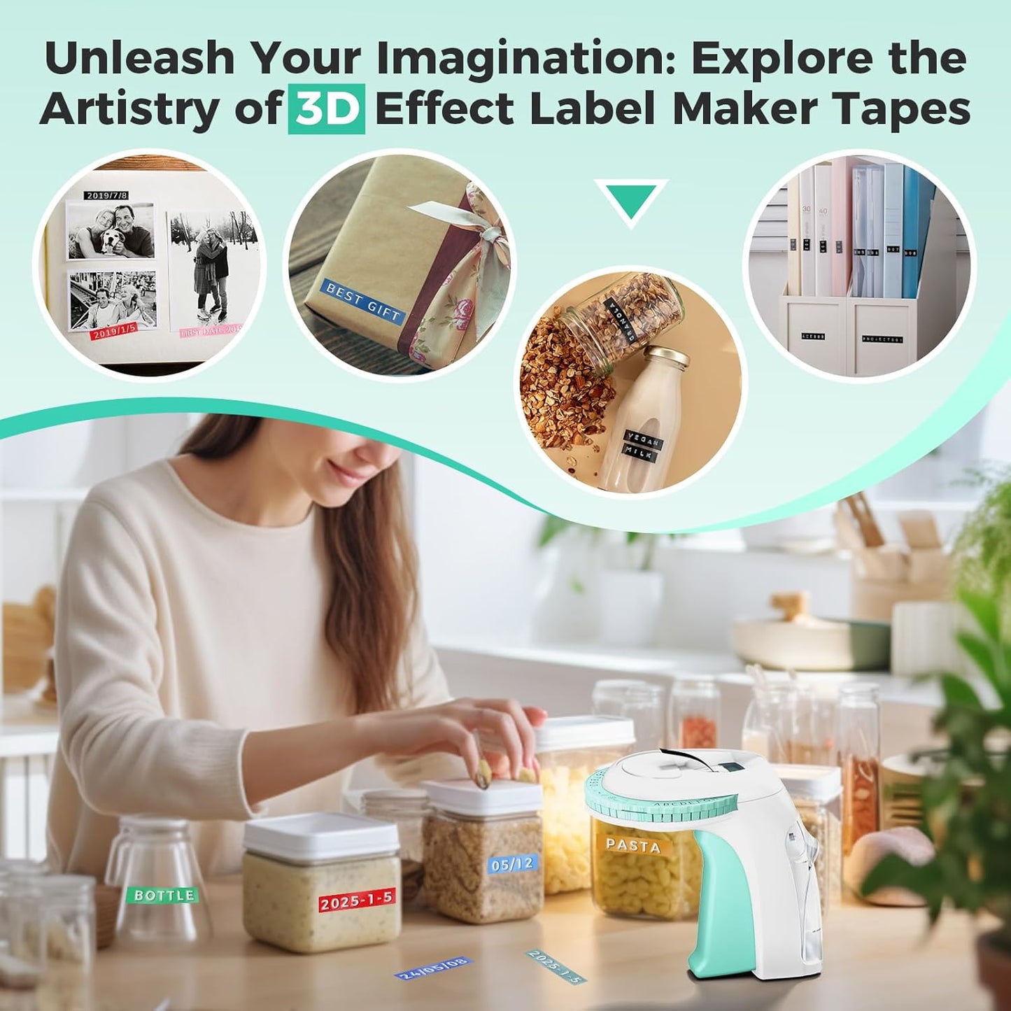 Embossing Label Maker, Retro Manual Label Makers Embossed, Old School Emboss Label Maker Punch, Handheld Embosser with 5 Rolls 3D Embossing Tapes, Labeler for DIY Crafting Kitchen Office Kids