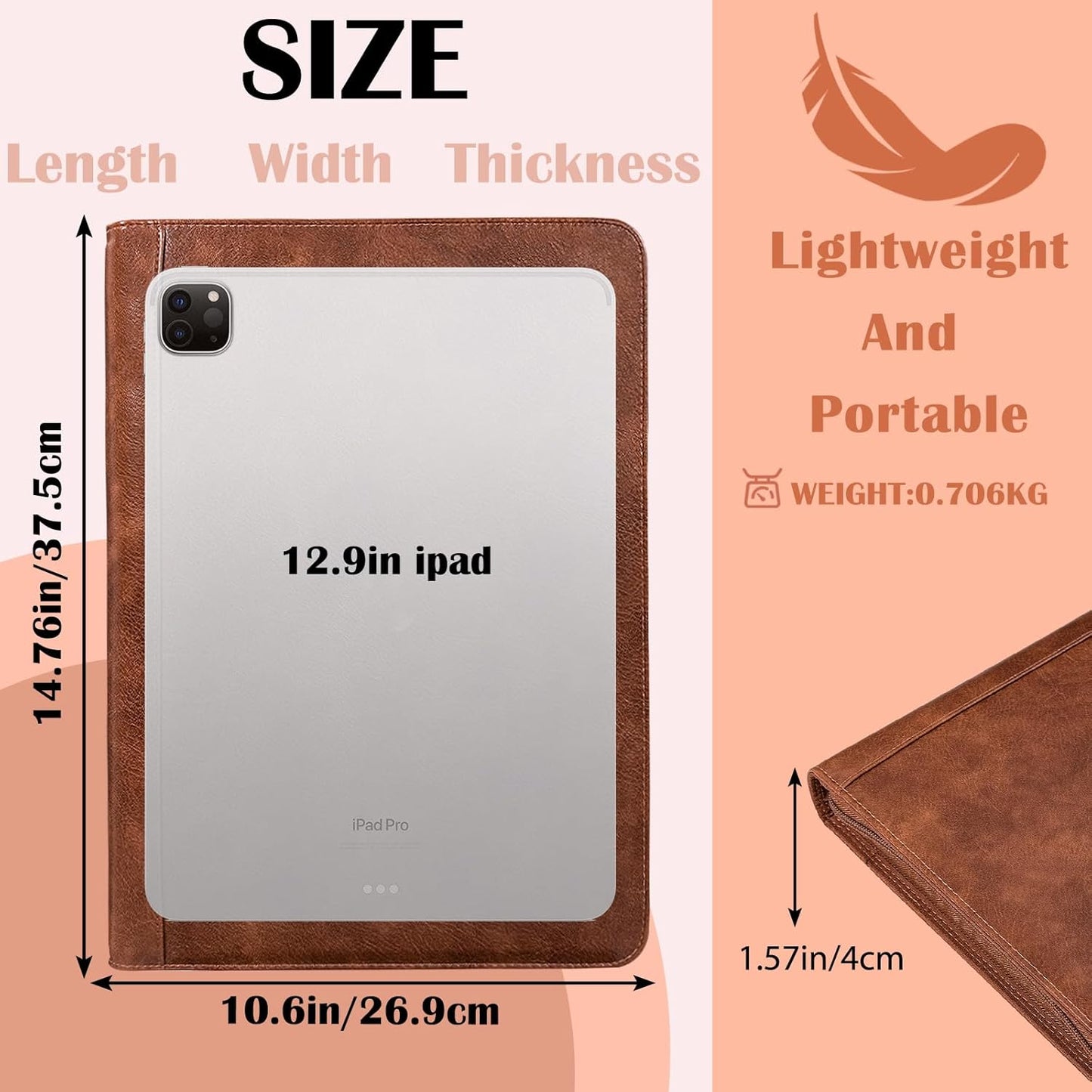 Calfinder 3 Ring Portfolio Binder,PU Leather Padtfolio Binder with Zipper,Padfolios for Women&Men,Professional Business Portfolio Organizer for Resume/Interview, A4 Letter Document Organizer