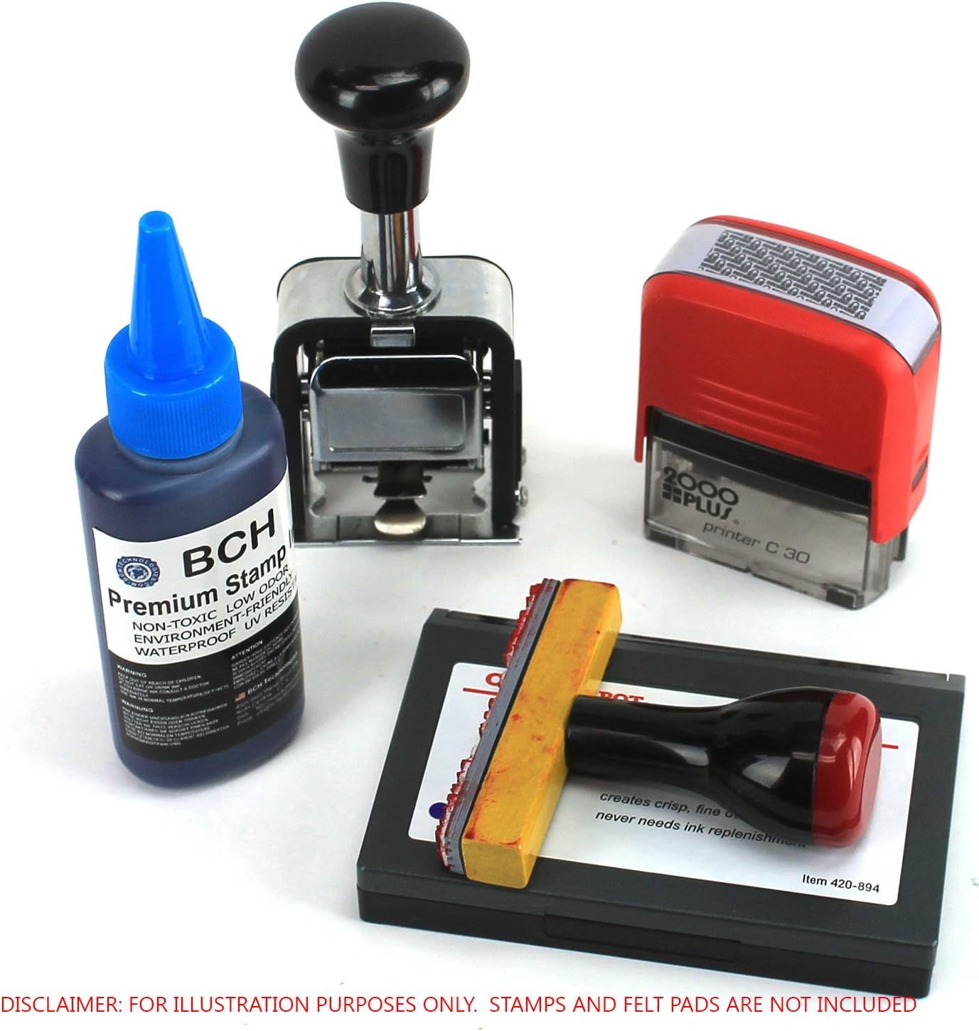 2X Black+ 1X Blue Stamp Ink Refill by BCH - Premium Grade -2.5 oz (75 ml) Ink Per Bottle (7.5 oz / 225 ml Total)