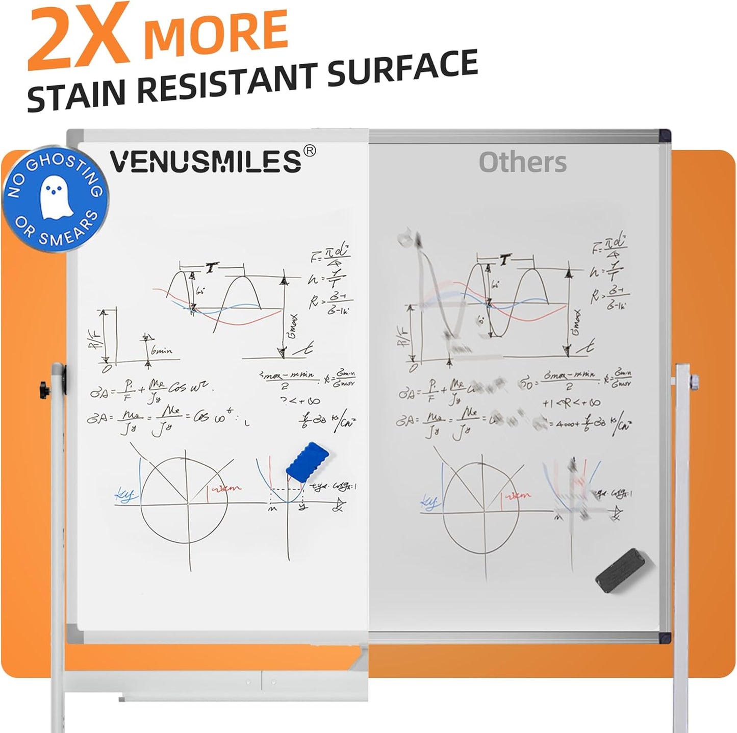 Rolling Whiteboard, 48"x60" White Board with Stands Movable Dry Erase Board on Wheels, Large Double Sided Standing Whiteboard for Office School Classroom Presentation Supplies, Pearl White