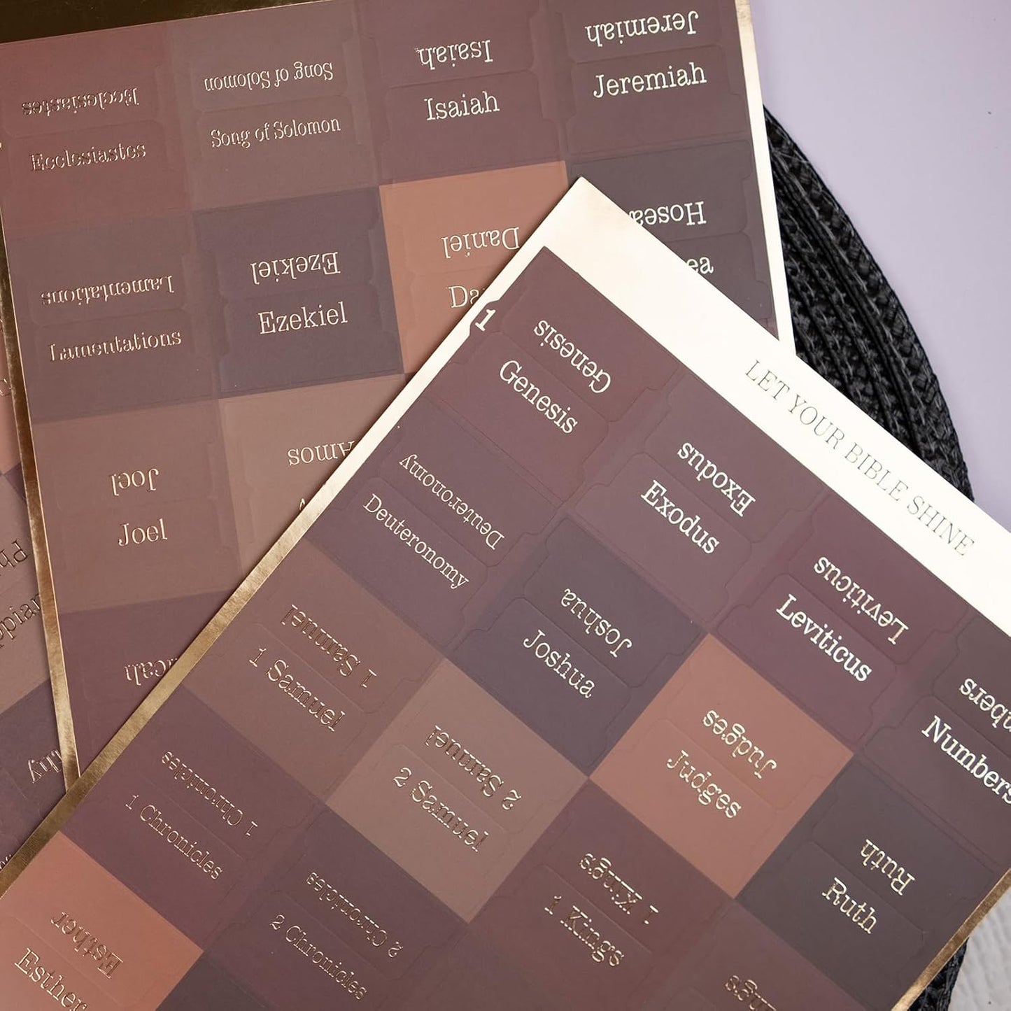 UPAFEXXI-Laminated Bible Tabs for Women and Men (Gold Foil Embossed Lettering) Reposition Large Print tabs, Easy to Read and Apply, 80 Bible Chapters Labels for Easy Navigation(Brown)